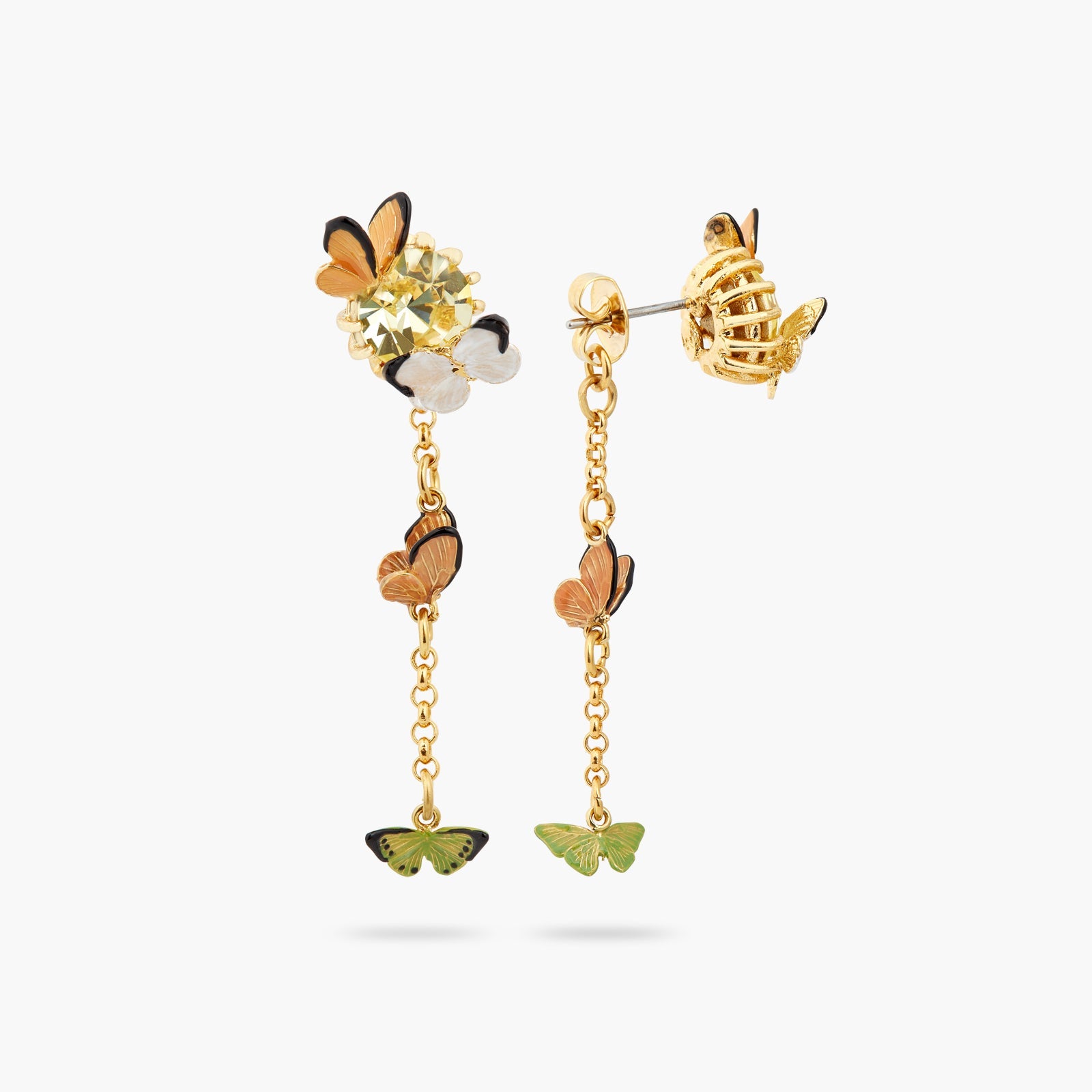 Enamelled Butterfly And Cut Crystal Stone Dangling Earrings | ATLA1041 - Les Nereides
