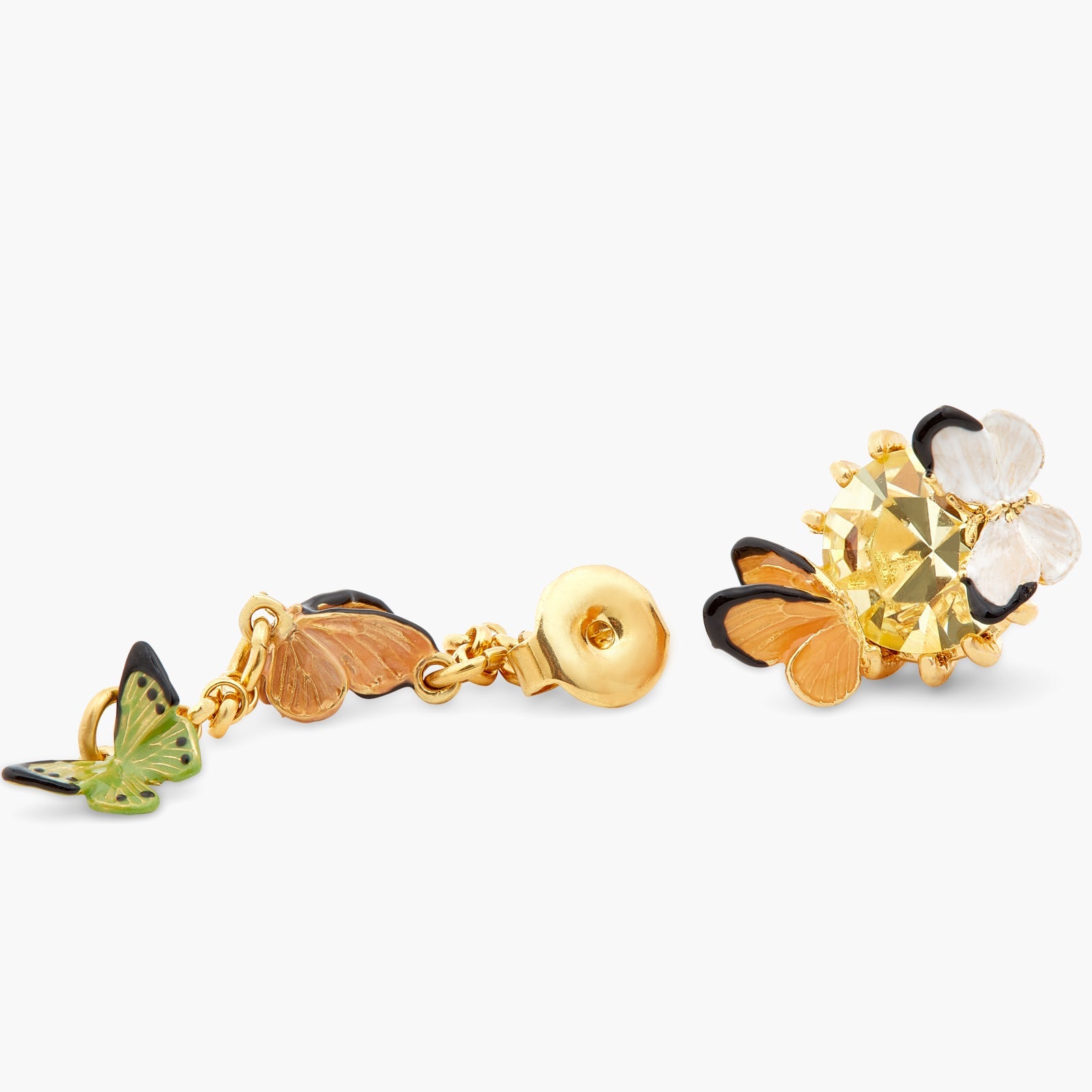 Enamelled Butterfly And Cut Crystal Stone Dangling Earrings | ATLA1041 - Les Nereides