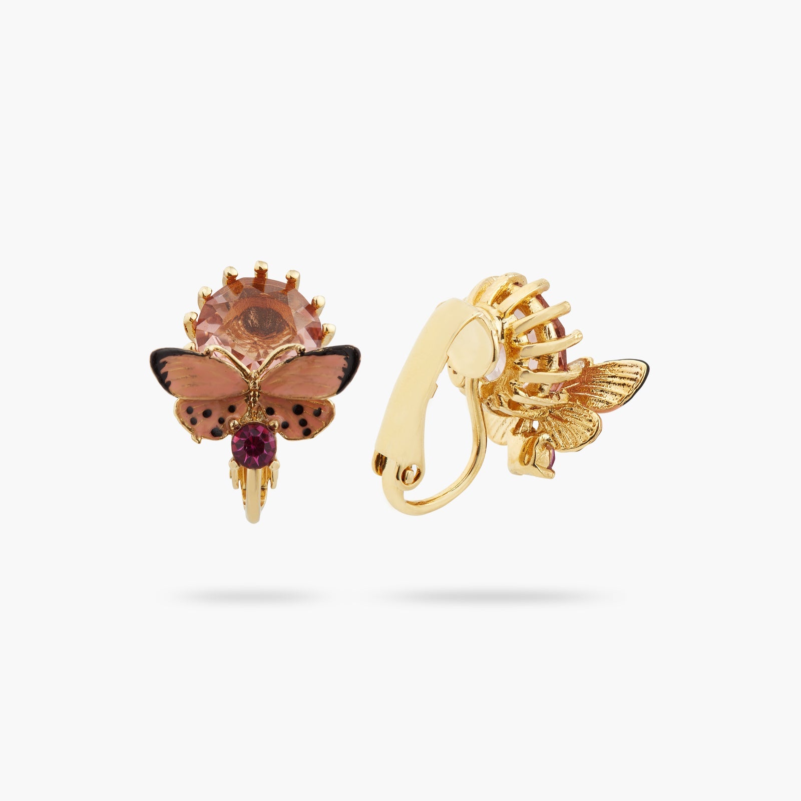 Enamelled Butterfly And Round Stone Earrings | ATLA1021 - Les Nereides