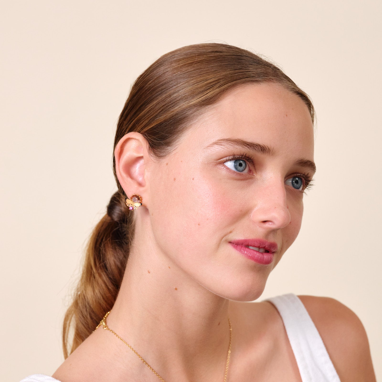 Enamelled Butterfly And Round Stone Earrings | ATLA1021 - Les Nereides