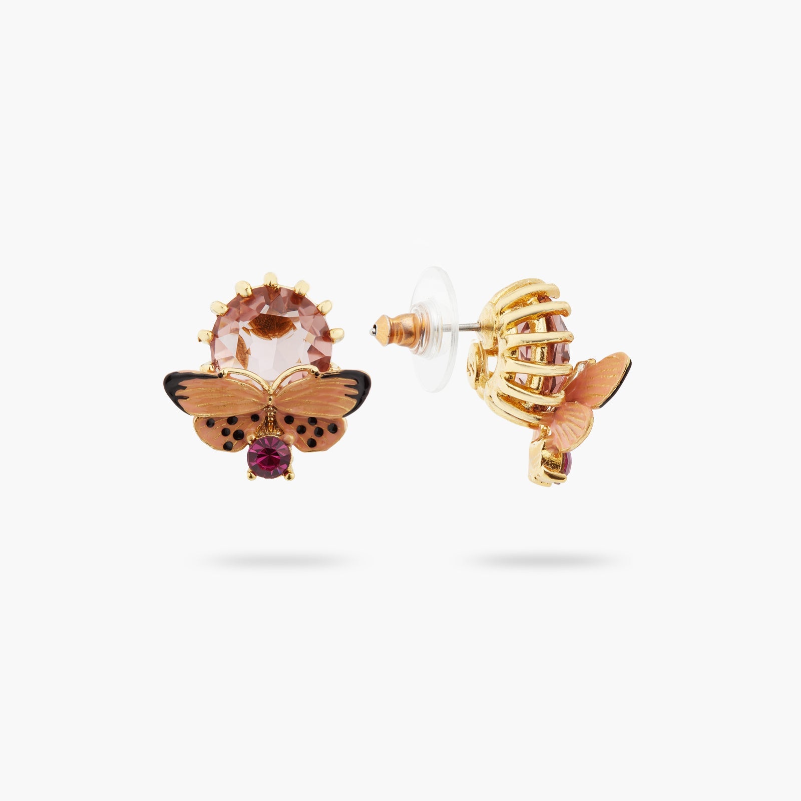 Enamelled Butterfly And Round Stone Earrings | ATLA1021 - Les Nereides