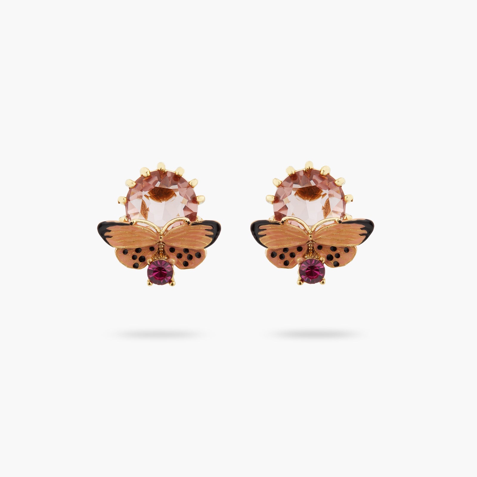 Enamelled Butterfly And Round Stone Earrings | ATLA1021 - Les Nereides