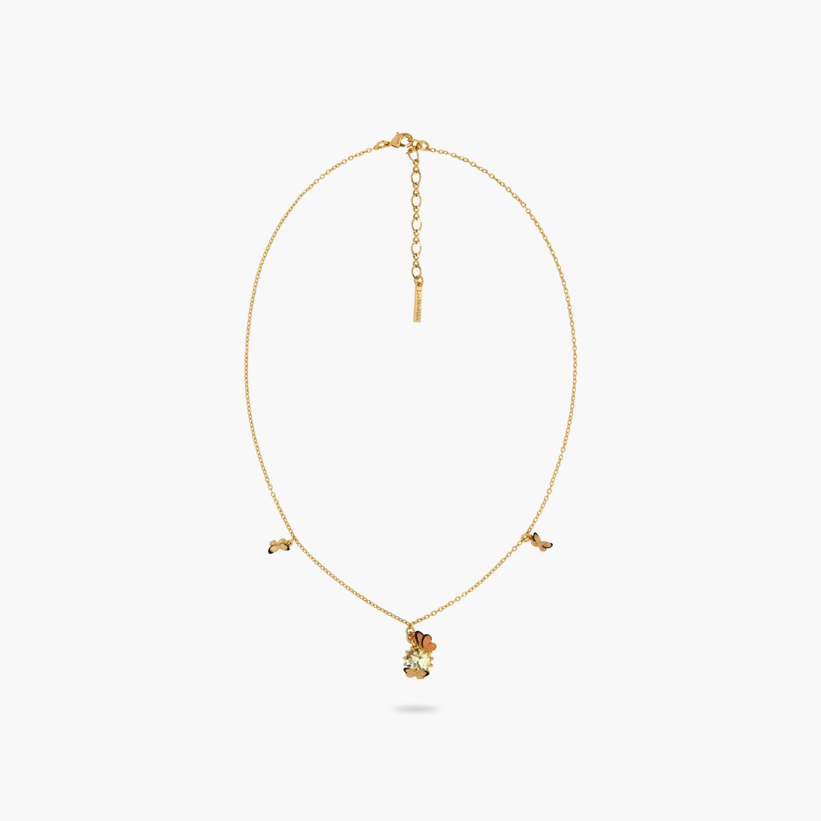 Enamelled Butterfly And Round Stone Pendant Necklace | ATLA3031 - Les Nereides