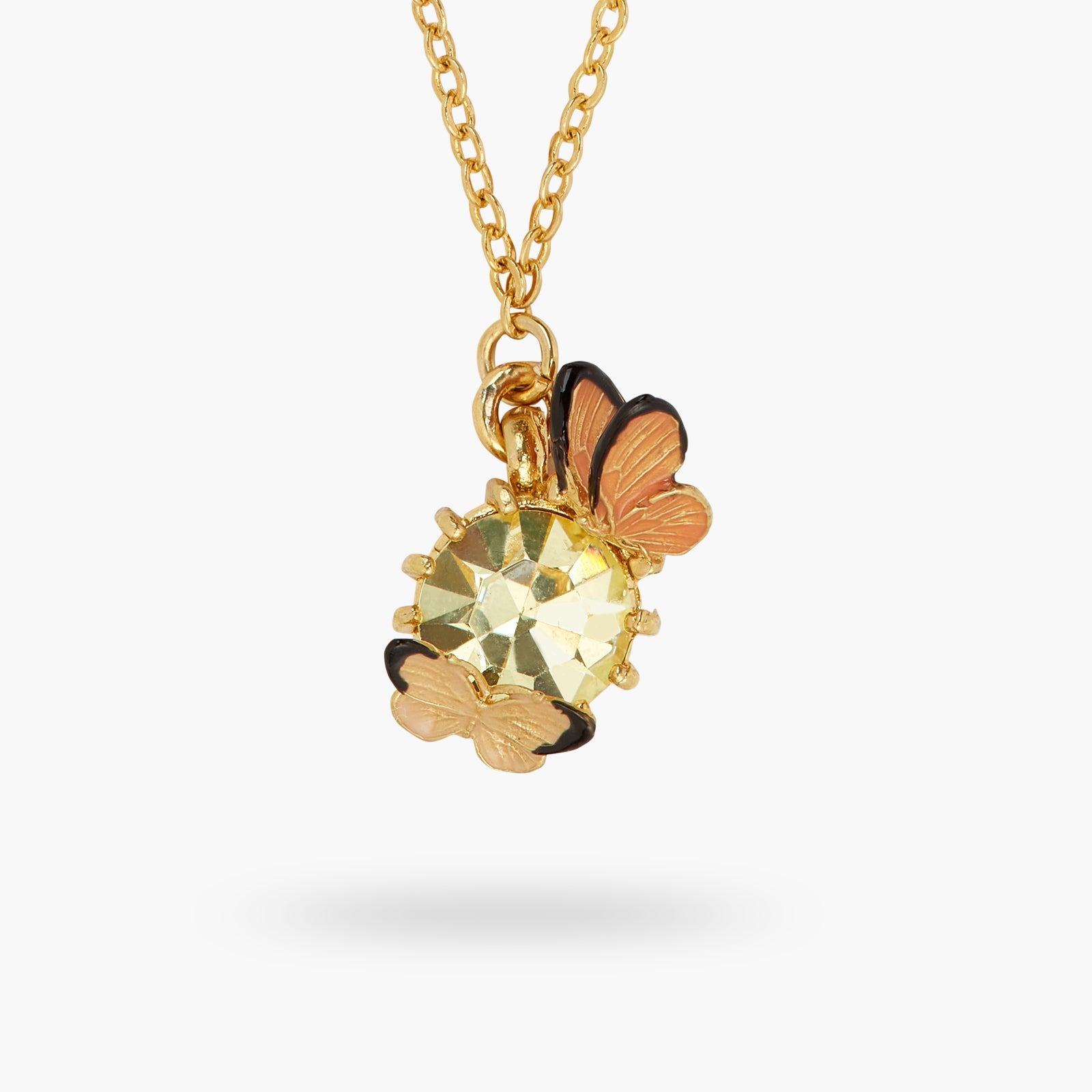 Enamelled Butterfly And Round Stone Pendant Necklace | ATLA3031 - Les Nereides