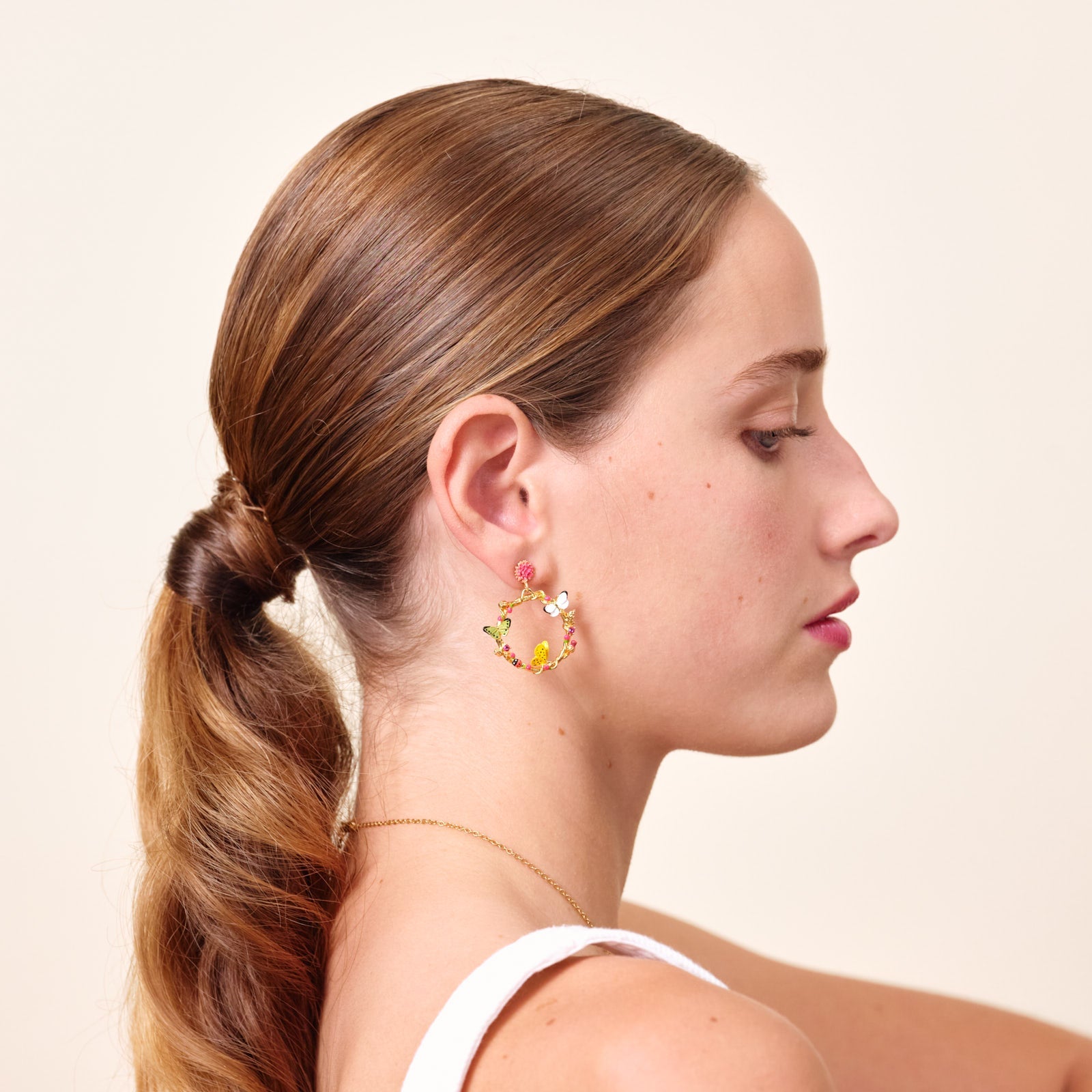Enamelled Butterfly And Vegetal Elements Dangling Earrings | ATLA1031 - Les Nereides