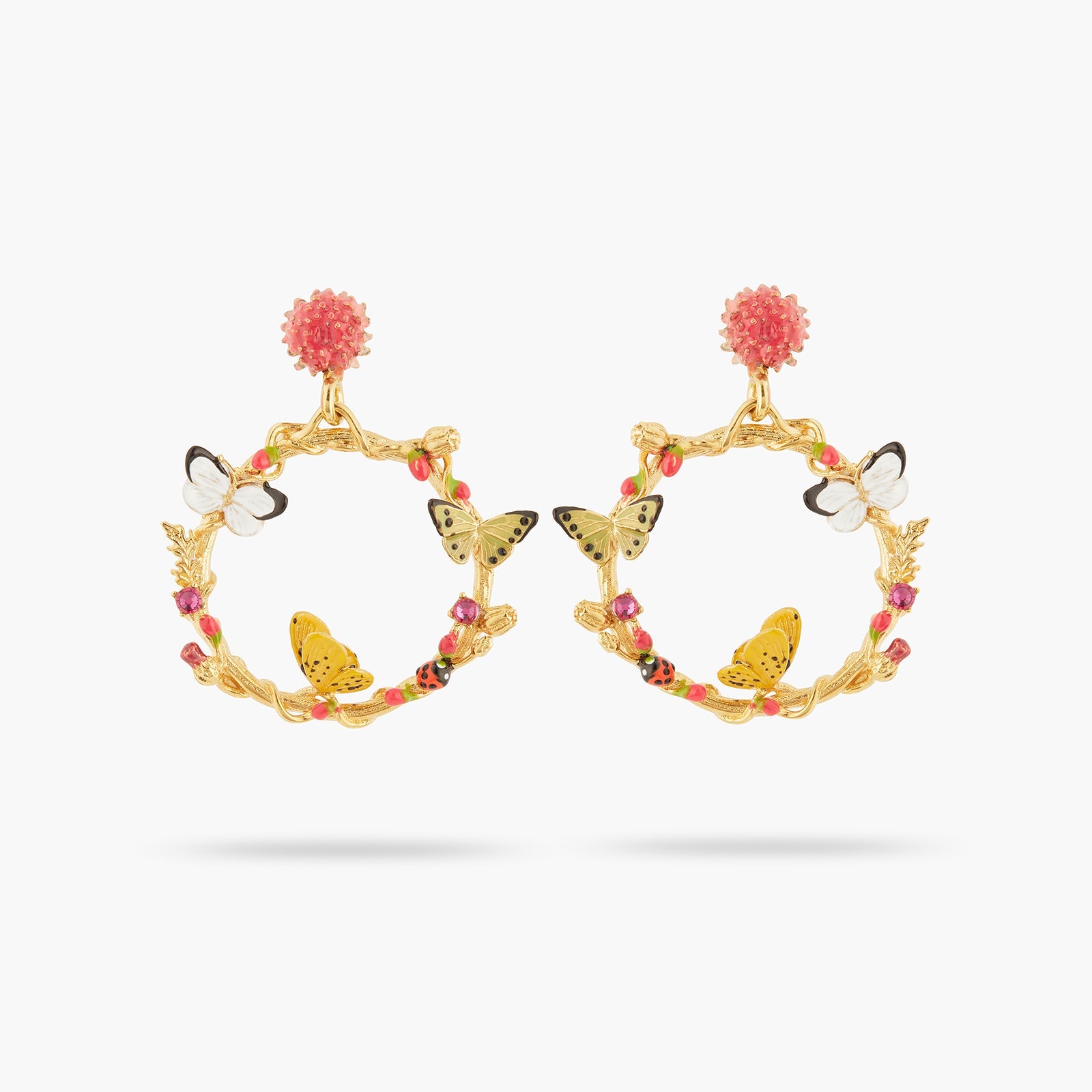 Enamelled Butterfly And Vegetal Elements Dangling Earrings | ATLA1031 - Les Nereides
