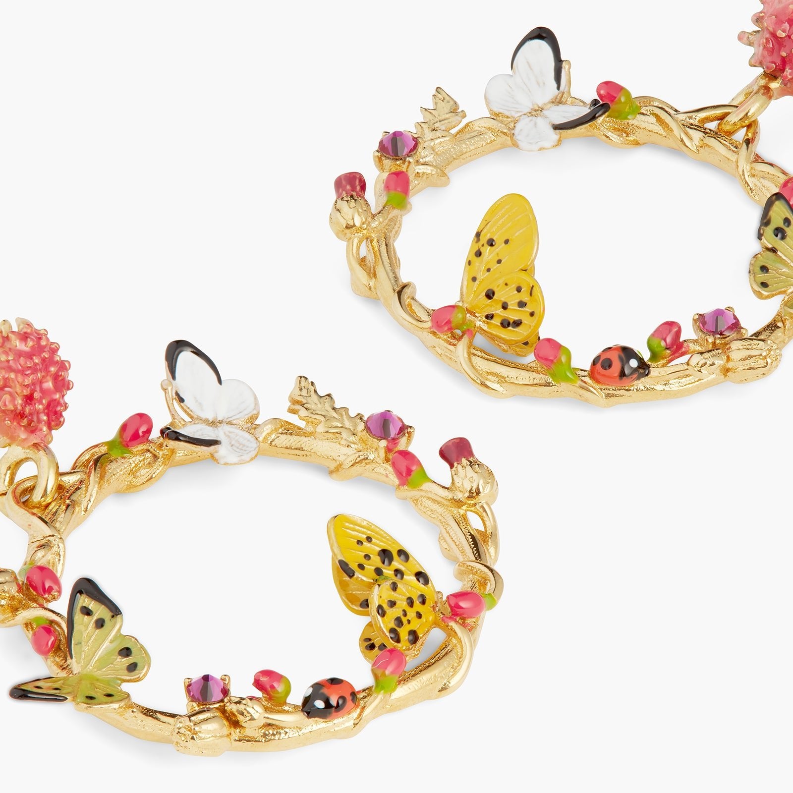 Enamelled Butterfly And Vegetal Elements Dangling Earrings | ATLA1031 - Les Nereides
