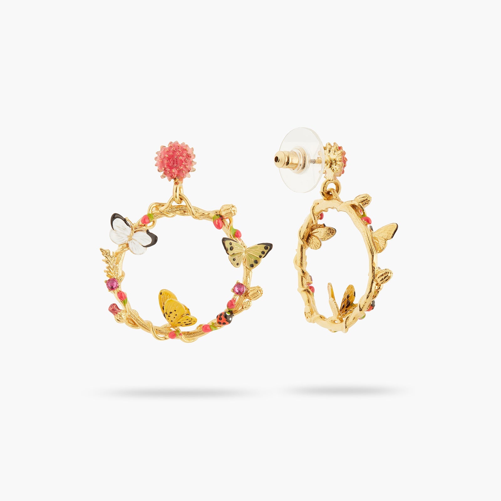 Enamelled Butterfly And Vegetal Elements Dangling Earrings | ATLA1031 - Les Nereides