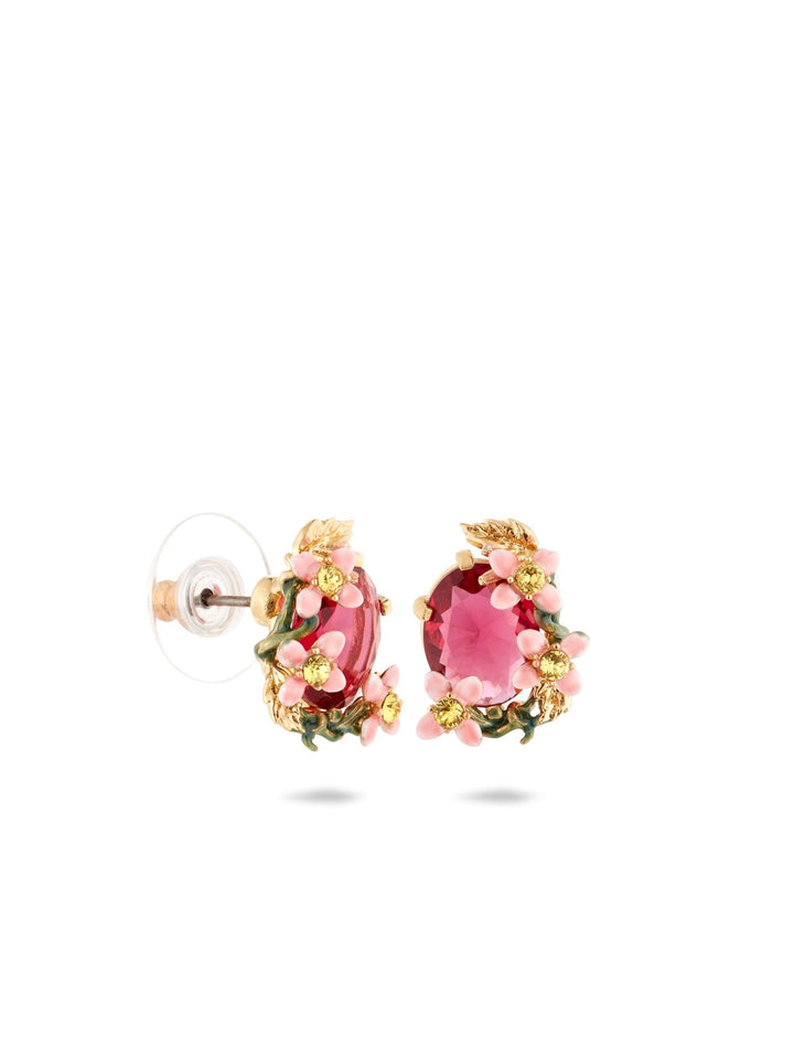 Faceted Bead And Pink Clematis Montana Earrings | AUVI1031 - Les Nereides