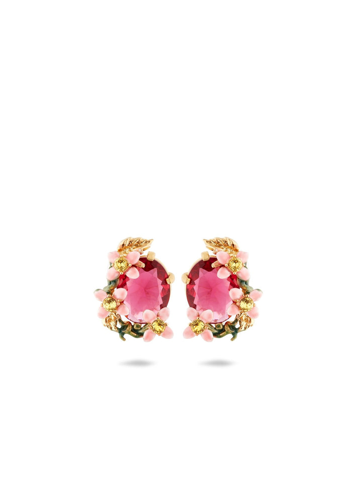 Faceted Bead And Pink Clematis Montana Earrings | AUVI1031 - Les Nereides