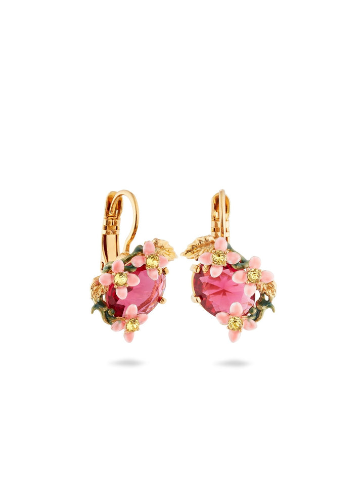 Faceted Bead And Pink Clematis Montana Earrings | AUVI1031 - Les Nereides