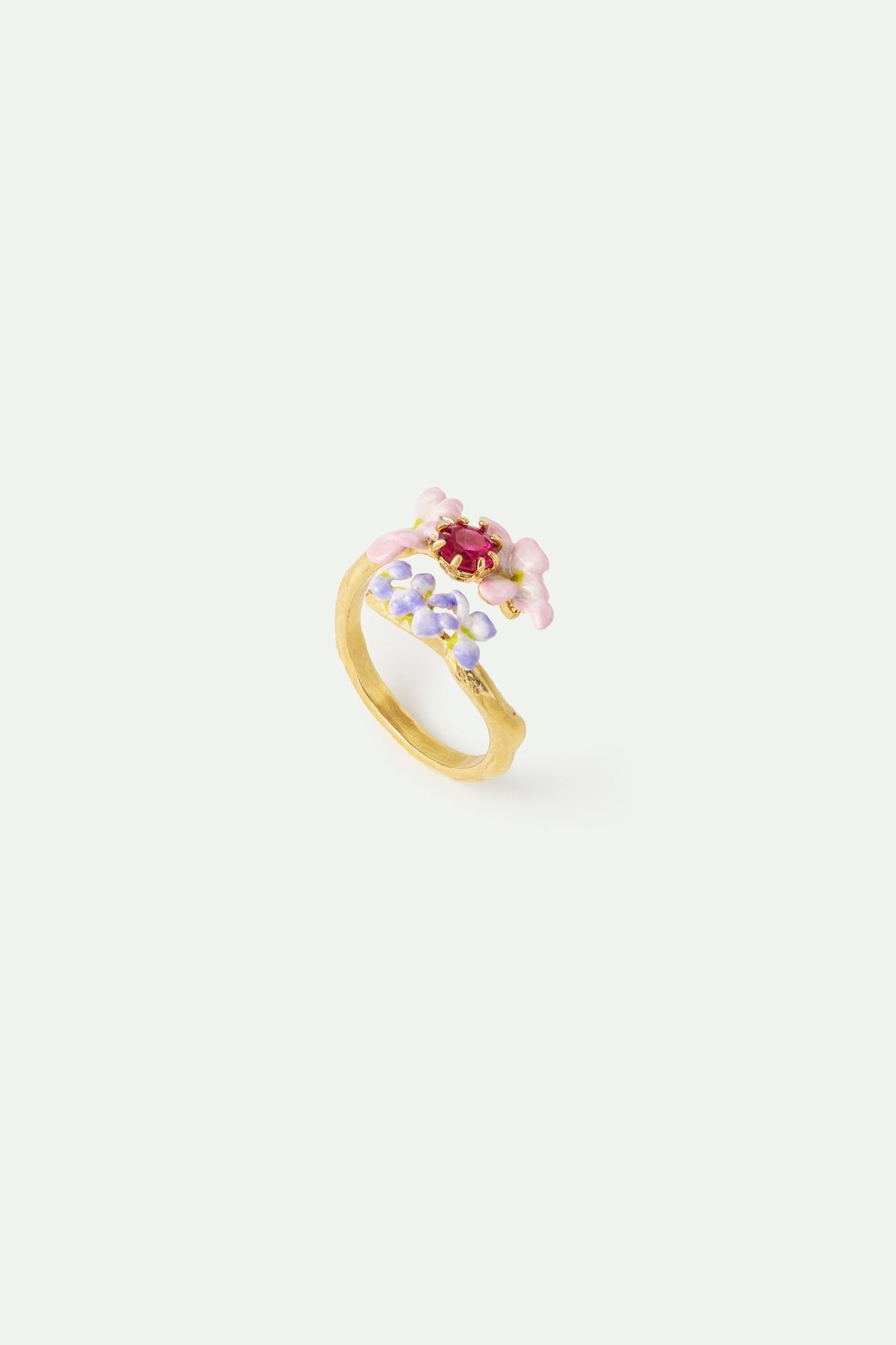 Faceted Pink Glass And Purple And Pink Wisteria Adjustable Ring | AWMM6021 - Les Nereides