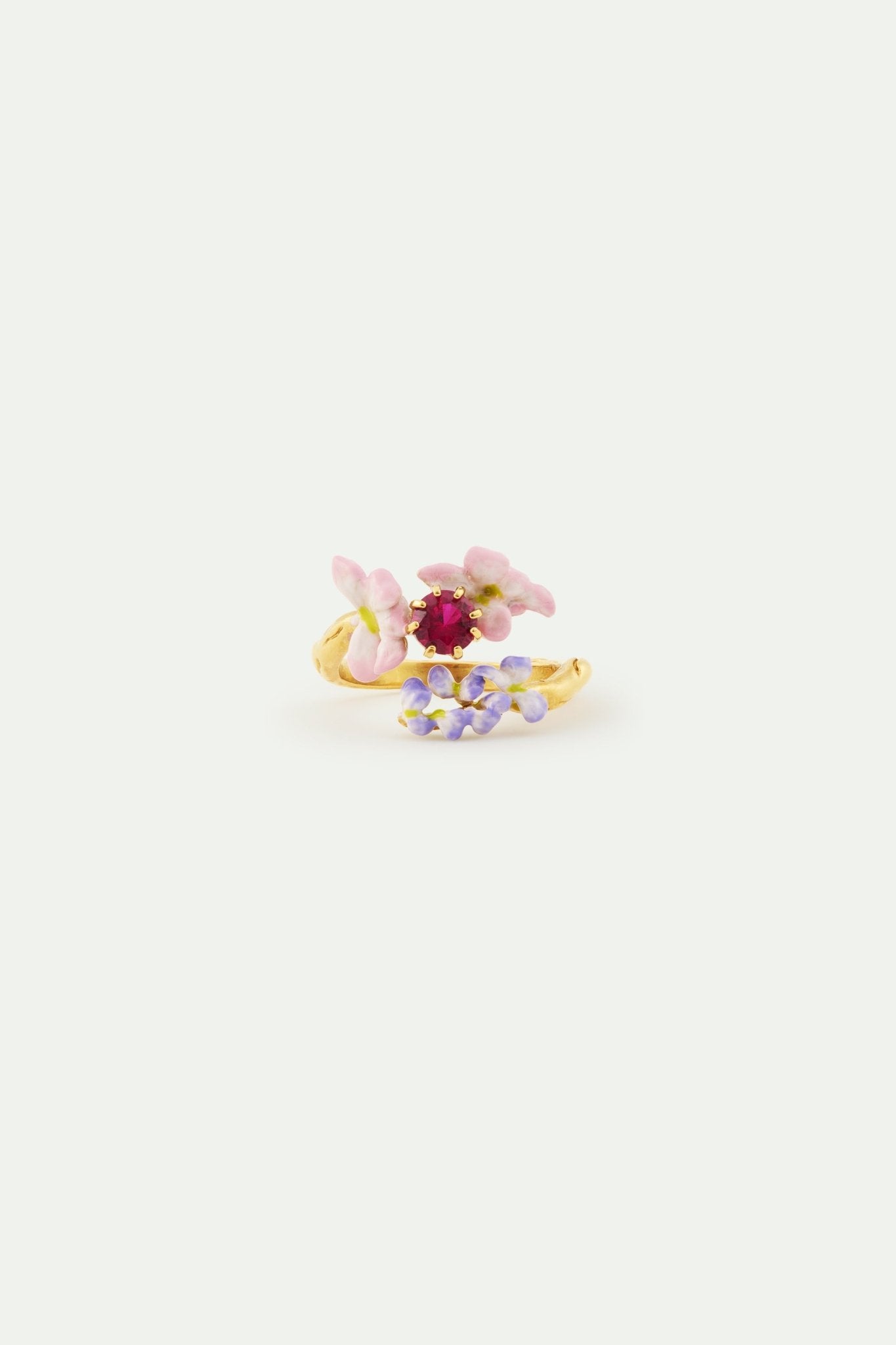 Faceted Pink Glass And Purple And Pink Wisteria Adjustable Ring | AWMM6021 - Les Nereides
