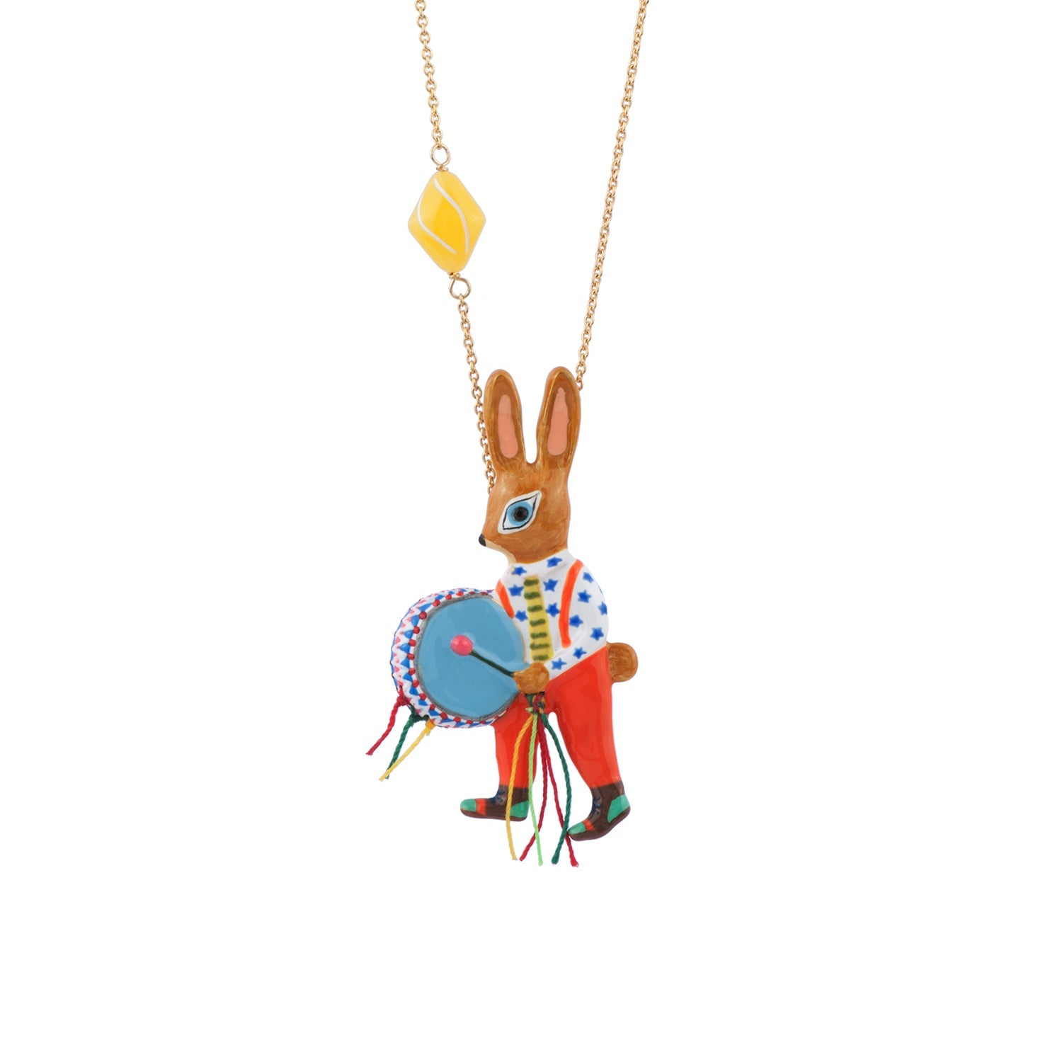 Fanfare Large Rabbit Playing Drums Necklace | ACFF3121 - Les Nereides