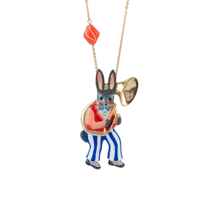 Fanfare Large Rabbit Playing Theé Horn Necklace | ACFF3141 - Les Nereides