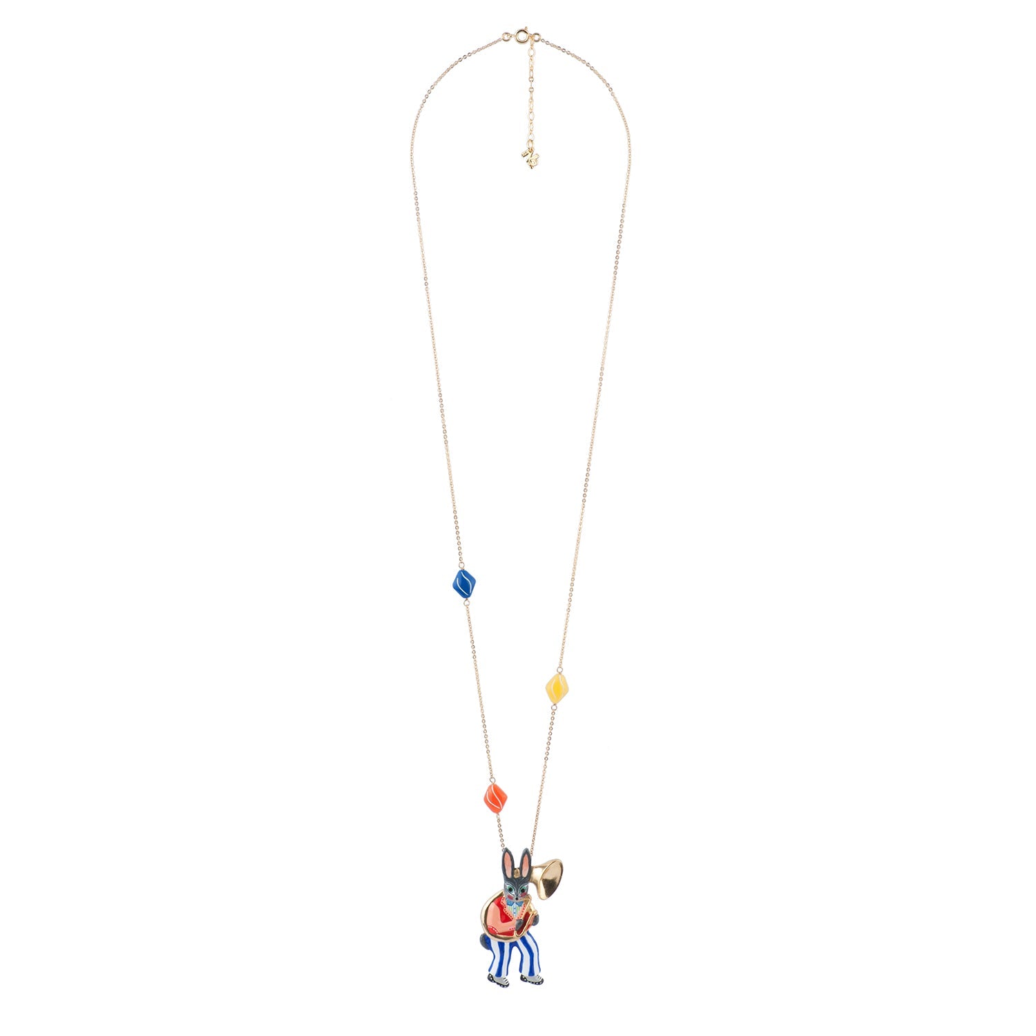 Fanfare Large Rabbit Playing Theé Horn Necklace | ACFF3141 - Les Nereides