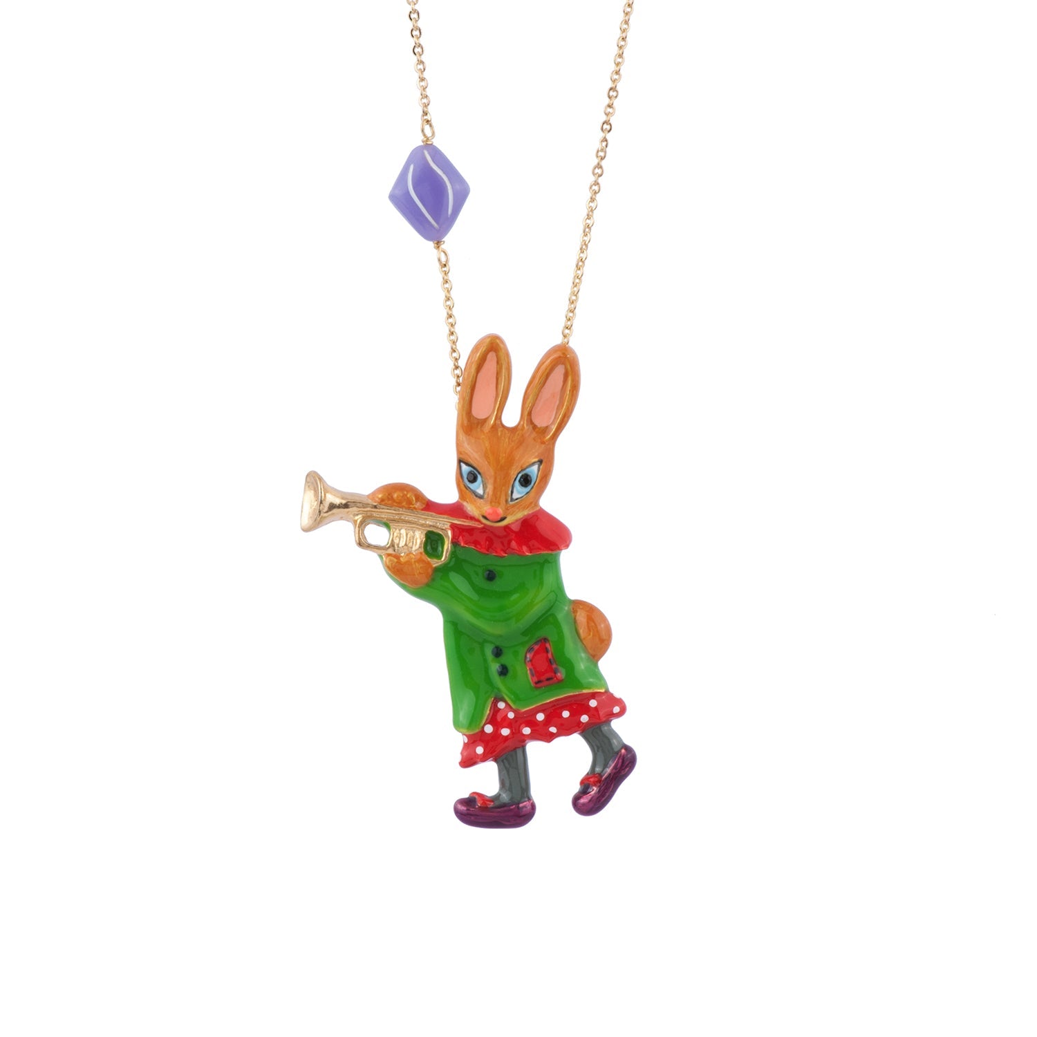 Fanfare Large Rabbit Playing Theé Trumpet Necklace | ACFF3111 - Les Nereides