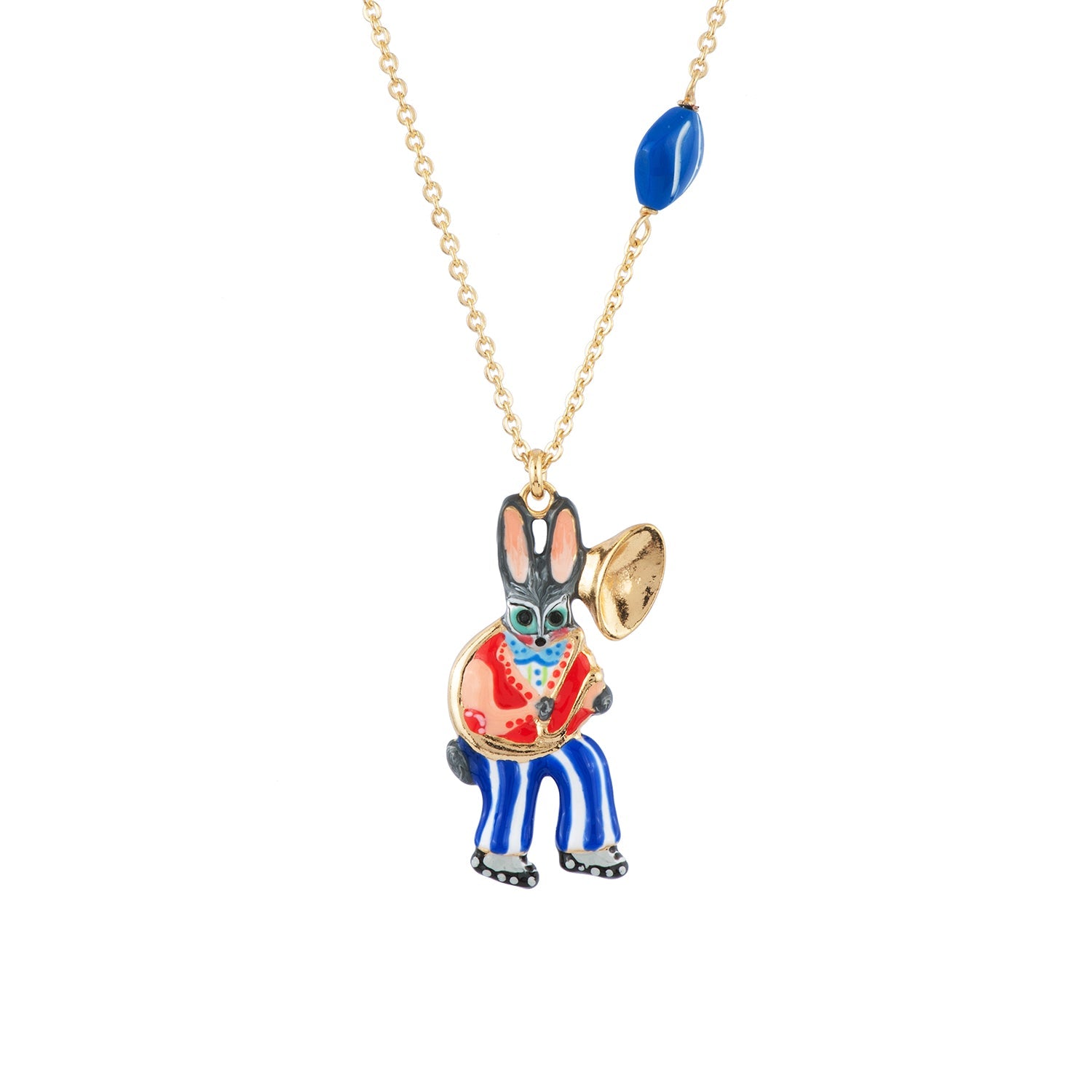Fanfare Rabbit Playing Theé Horn Necklace | ACFF3041 - Les Nereides