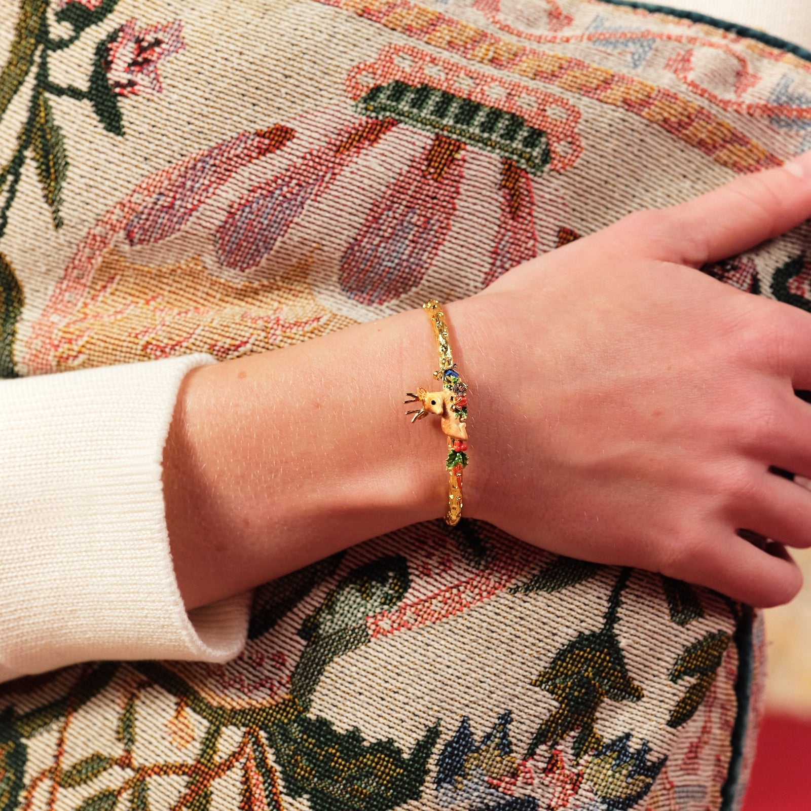Fawn And Christmas Holly Bangle Bracelet | ASPS2011 - Les Nereides