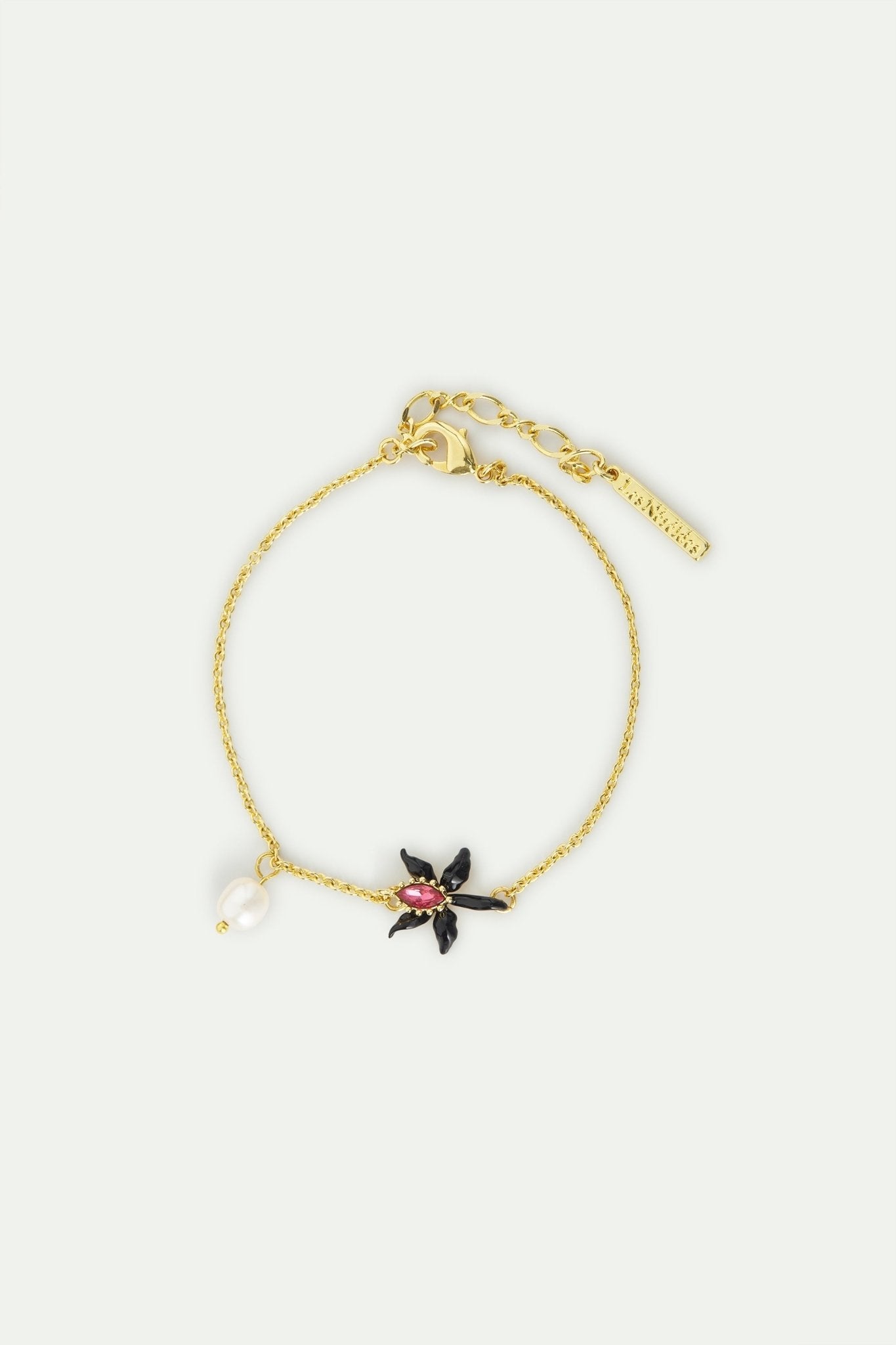 Fine Bracelet With Black Orchid, Pink Faceted Crystal And Cultured Pearl | AWCC2011 - Les Nereides