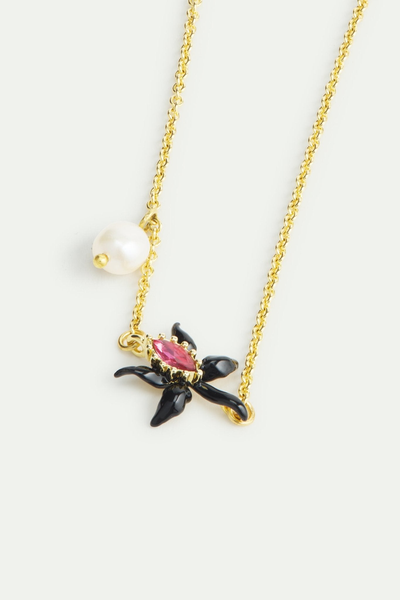 Fine Bracelet With Black Orchid, Pink Faceted Crystal And Cultured Pearl | AWCC2011 - Les Nereides
