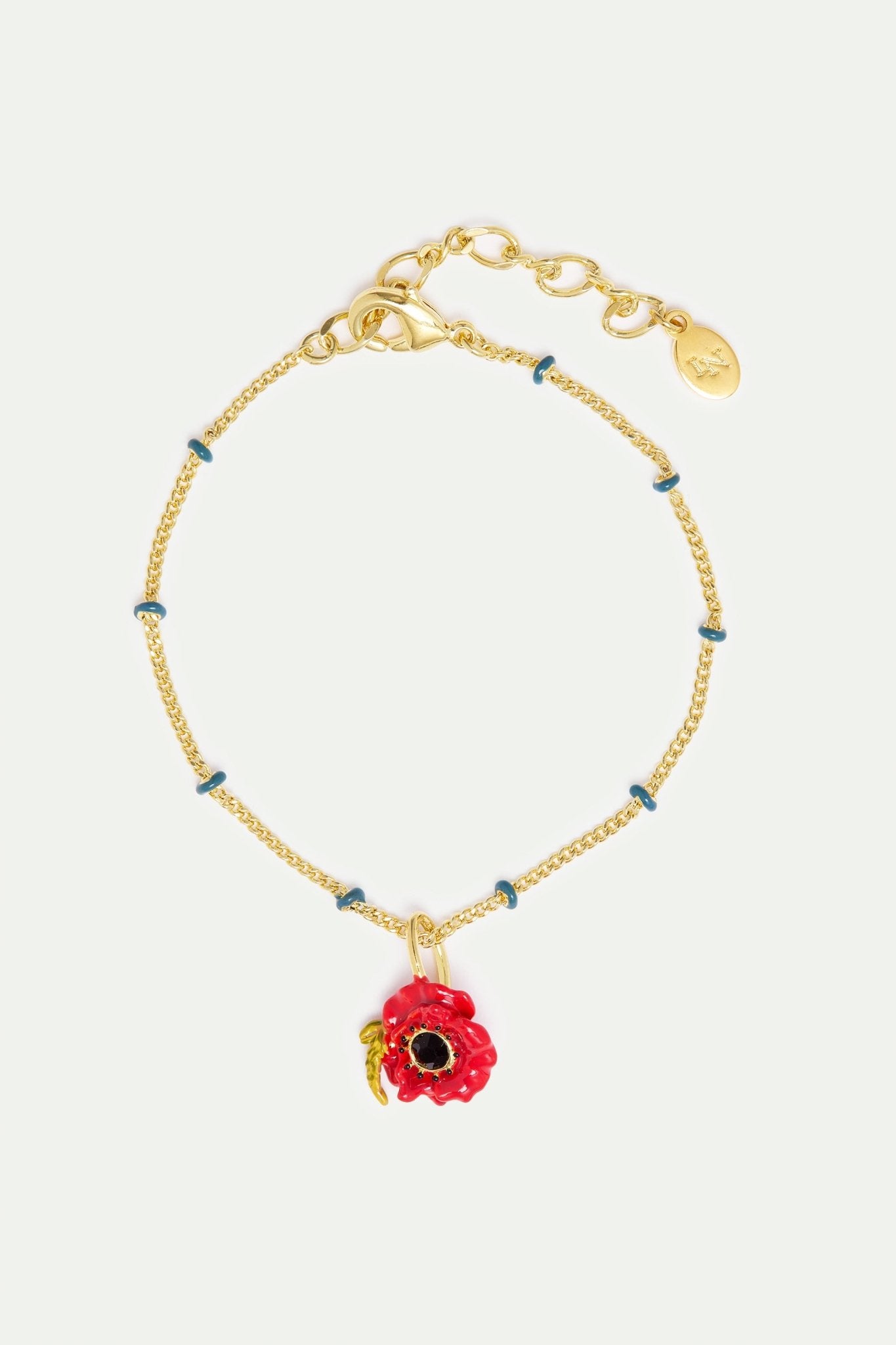 Fine Bracelet With Red Poppy And Black Crystal | AXOC2011 - Les Nereides