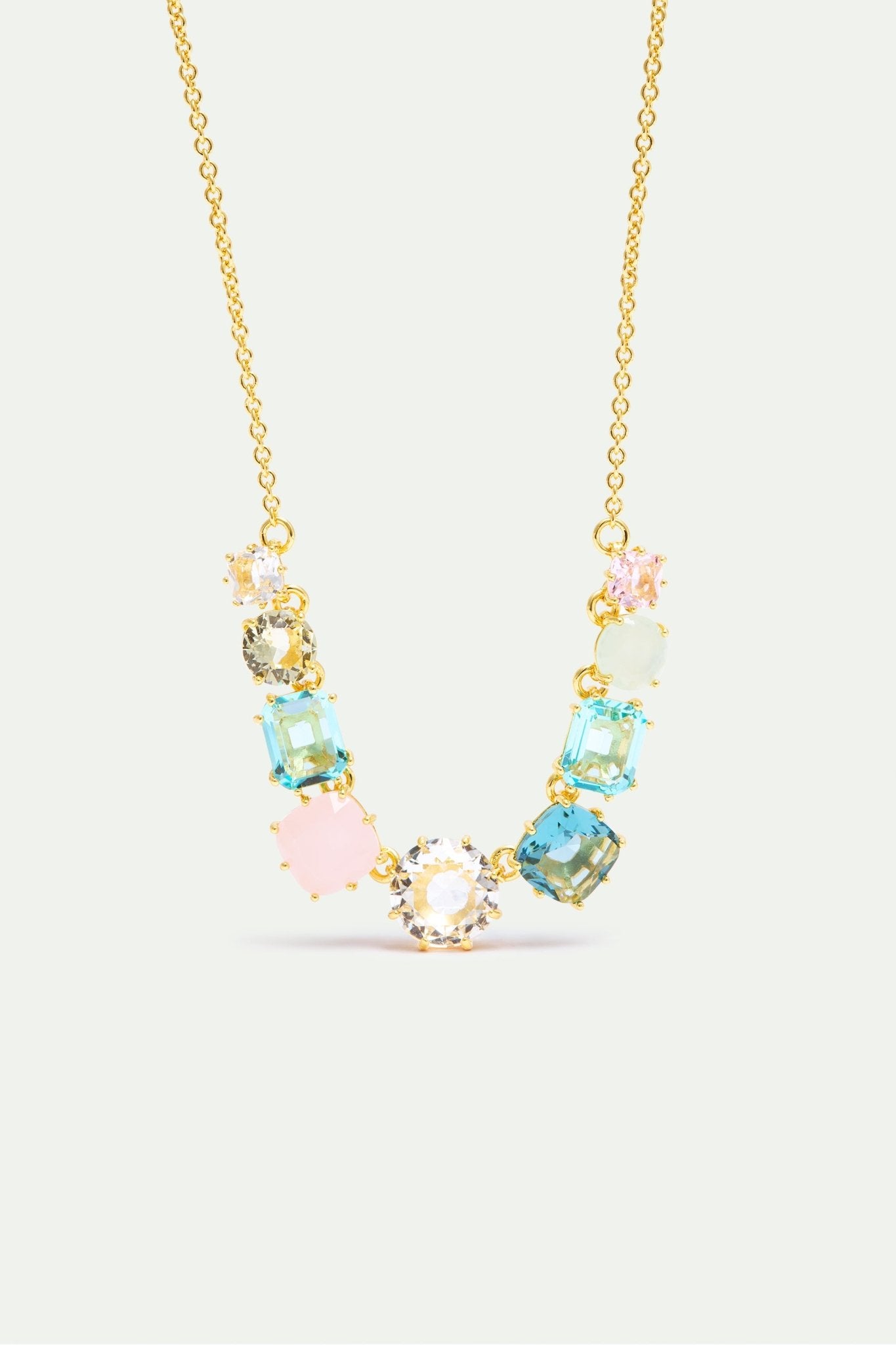 Fine Diamantine Necklace With 9 Acqua Azzura Stones | AXLD3603 - Les Nereides