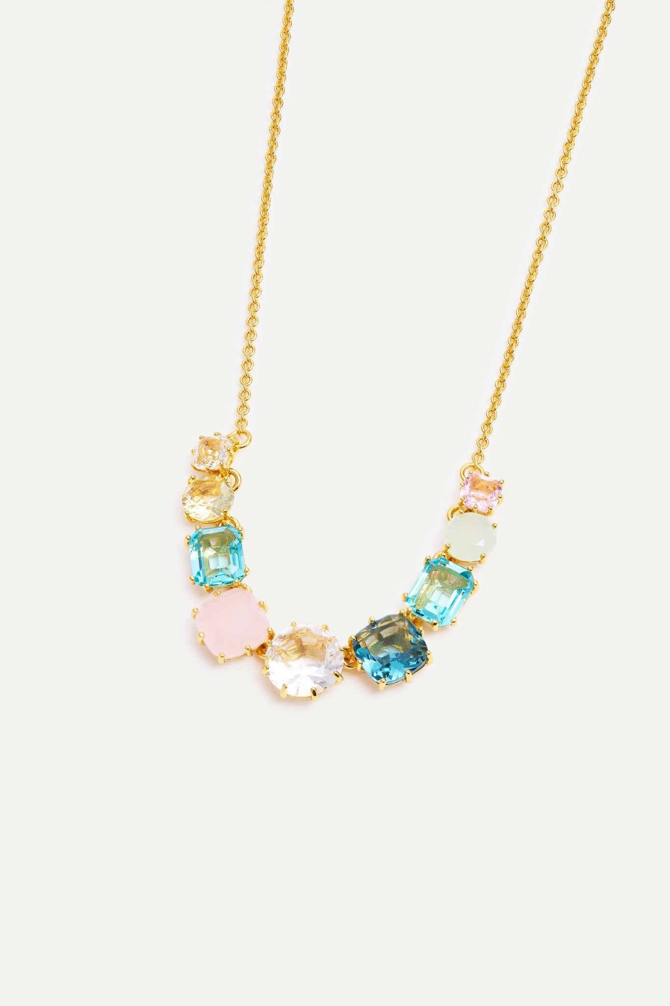 Fine Diamantine Necklace With 9 Acqua Azzura Stones | AXLD3603 - Les Nereides