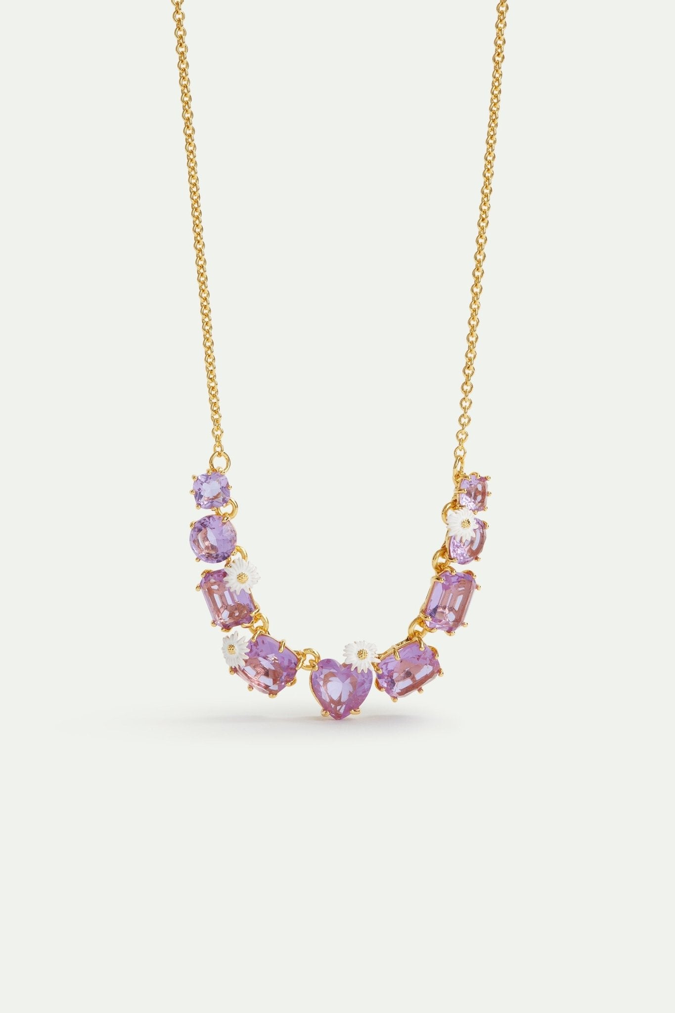 Fine lavender diamantine nine stone necklace with daisies | AVLD3182 - Les Nereides