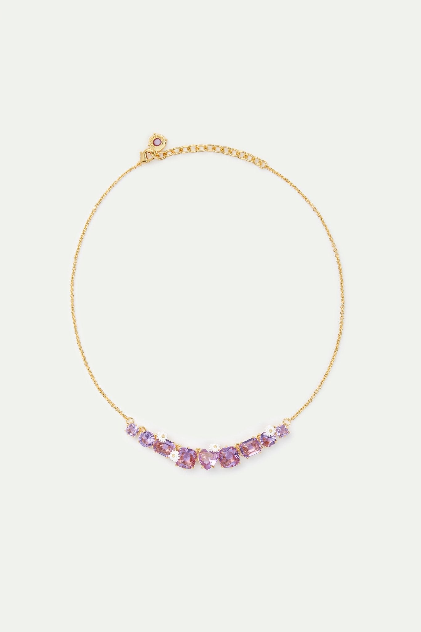 Fine lavender diamantine nine stone necklace with daisies | AVLD3182 - Les Nereides