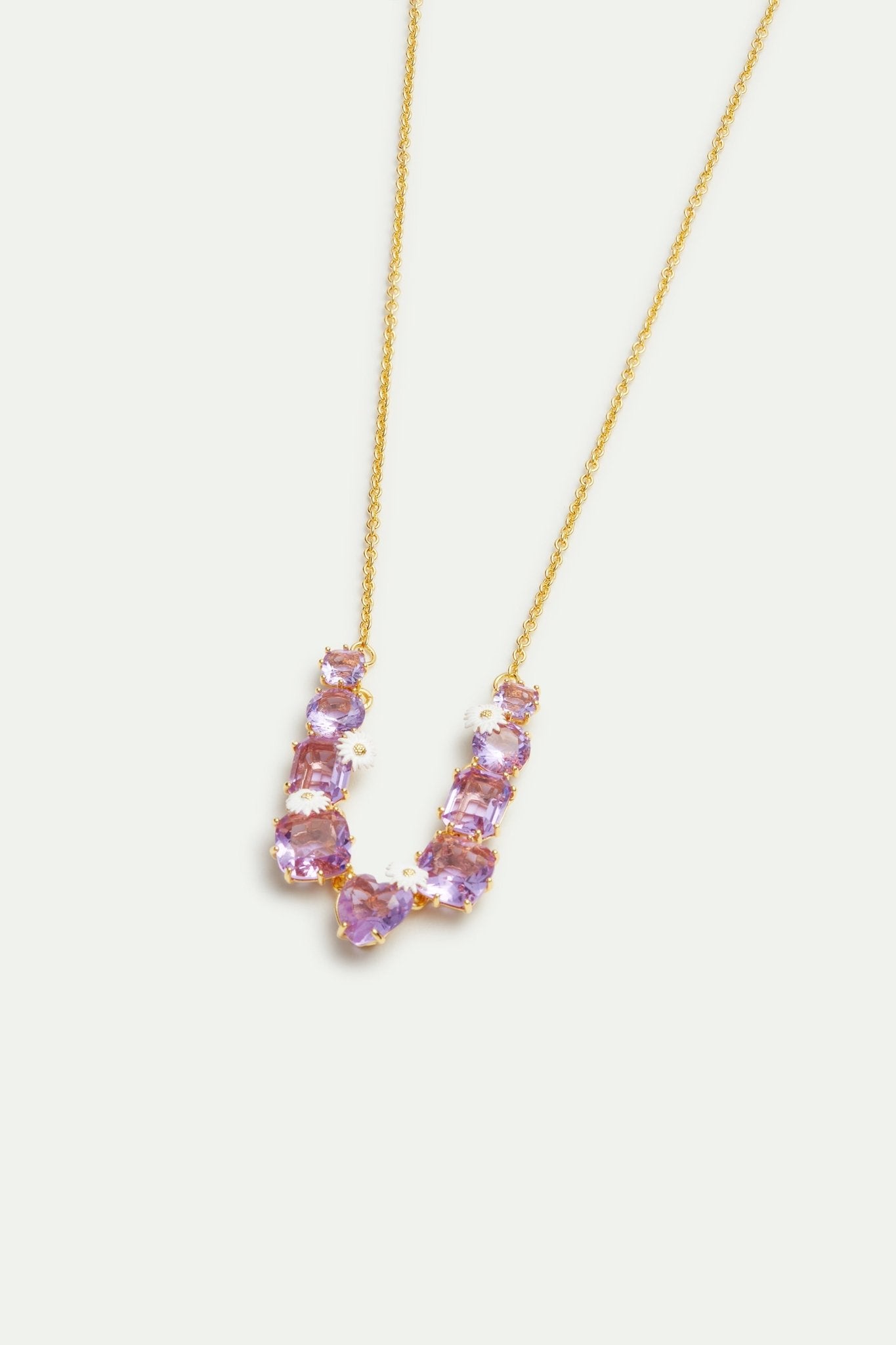 Fine lavender diamantine nine stone necklace with daisies | AVLD3182 - Les Nereides