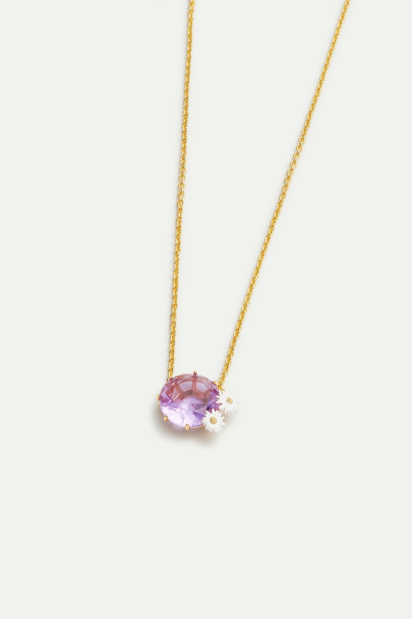 Fine lavender Diamantine round stone necklace with daisies | AVLD3012 - Les Nereides