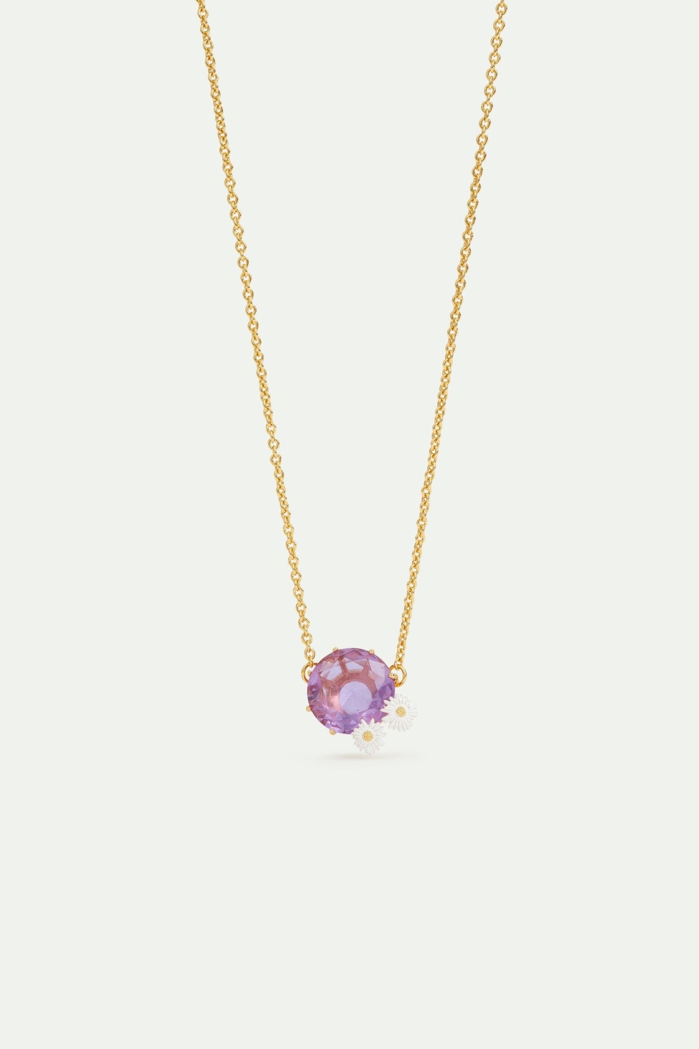 Fine lavender Diamantine round stone necklace with daisies | AVLD3012 - Les Nereides