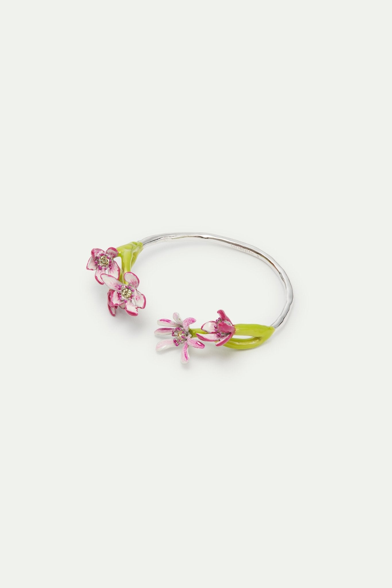 Fine silver cuff bracelet with pink magnolia flowers and crystals | AVFA2021 - Les Nereides