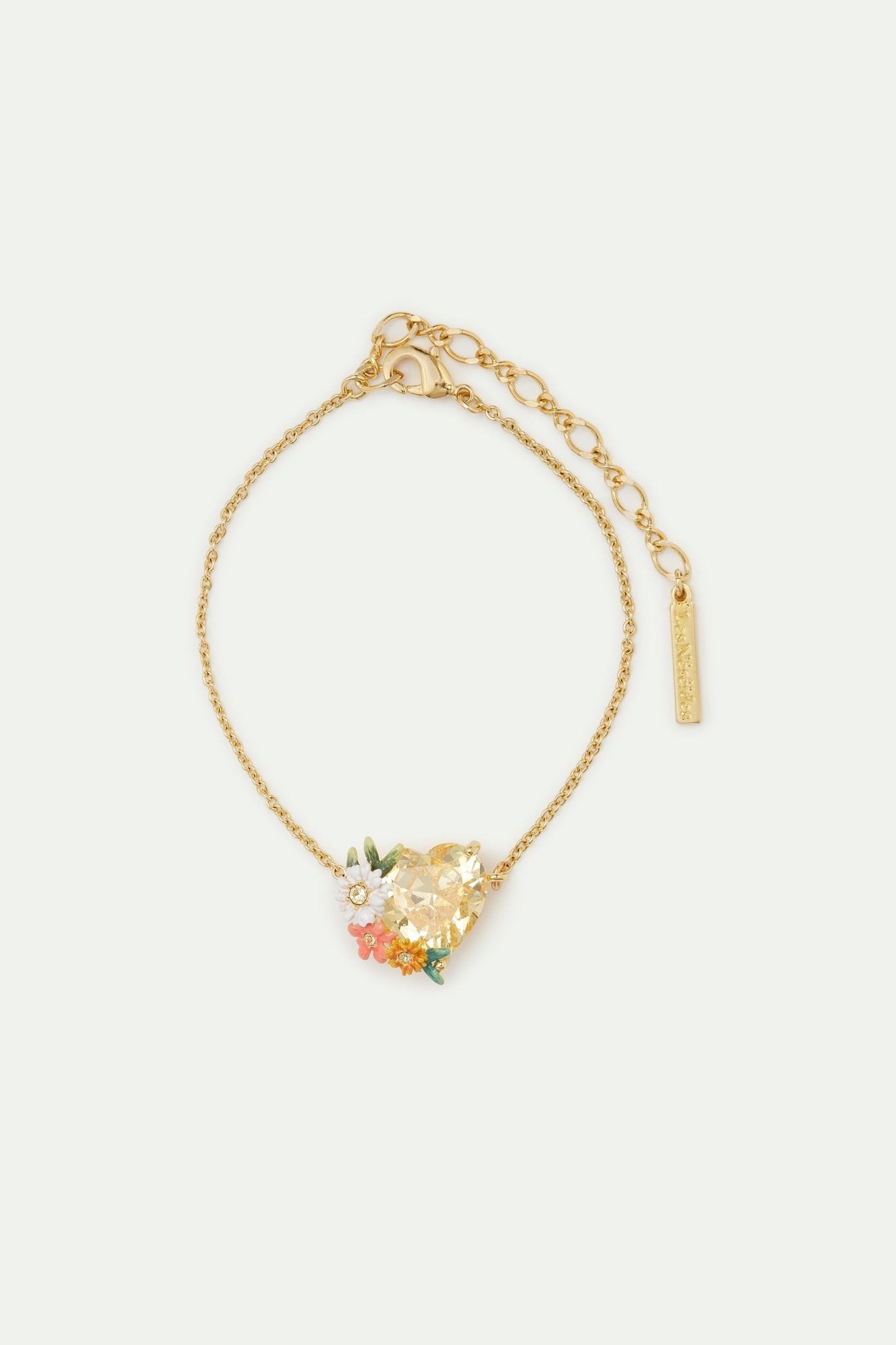 Fine yellow heart bracelet with zinnias and daisies | AVJC2041 - Les Nereides