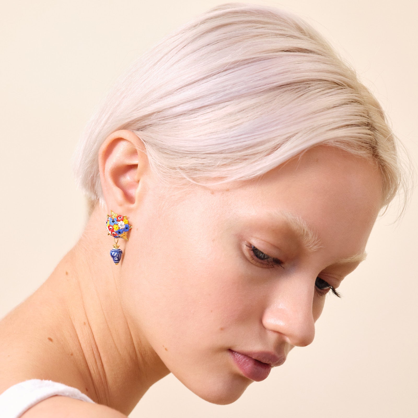 Flower Bouquet And Ceramic Bead Earrings | ATPO1081 - Les Nereides