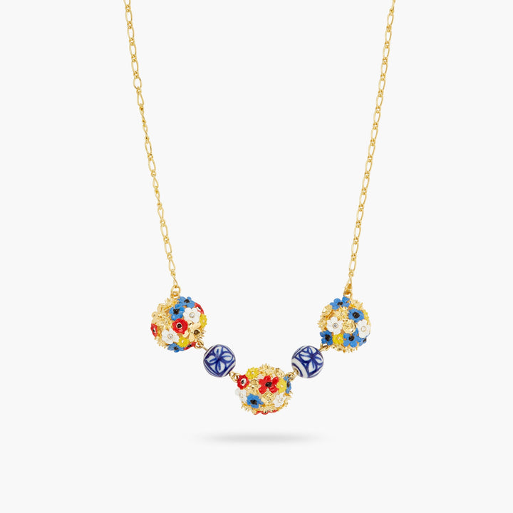 Flower Bouquet And Ceramic Bead Statement Necklace | ATPO3071 - Les Nereides