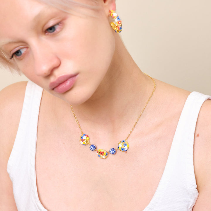 Flower Bouquet And Ceramic Bead Statement Necklace | ATPO3071 - Les Nereides