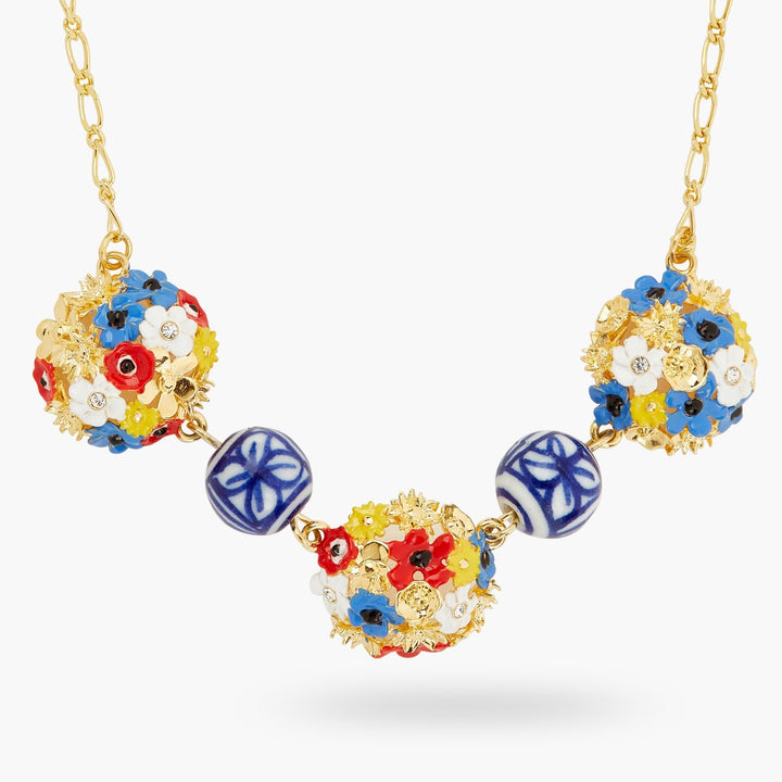 Flower Bouquet And Ceramic Bead Statement Necklace | ATPO3071 - Les Nereides