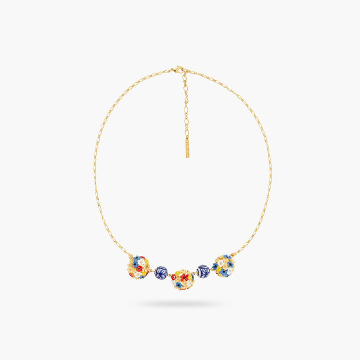 Flower Bouquet And Ceramic Bead Statement Necklace | ATPO3071 - Les Nereides