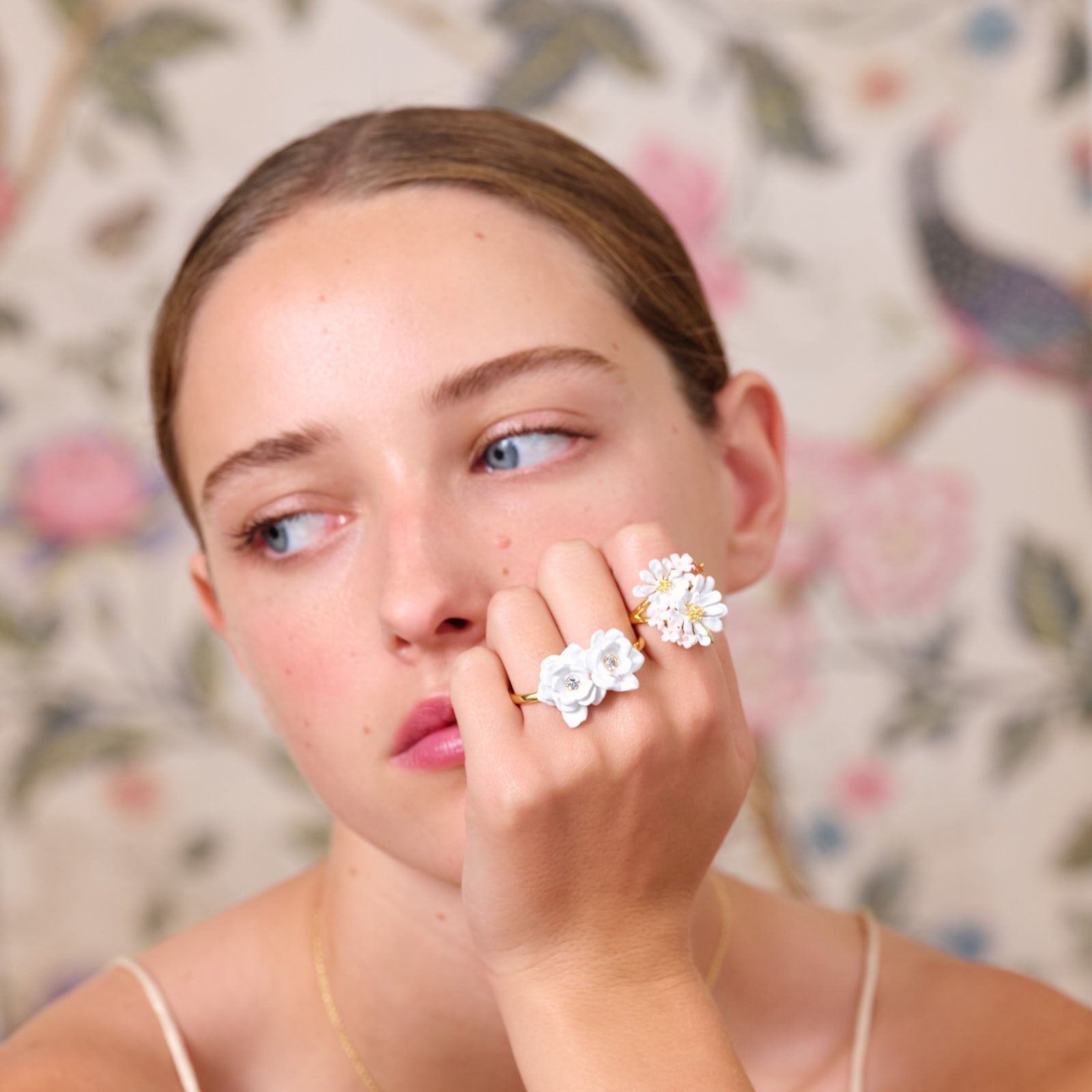 Flower Bouquet And Round Stone Cocktail Ring | ATBP6031 - Les Nereides