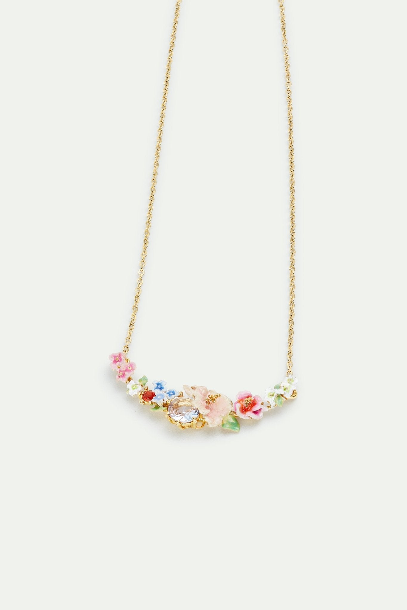 Flower bouquet and round stone statement necklace | AVJH3021 - Les Nereides