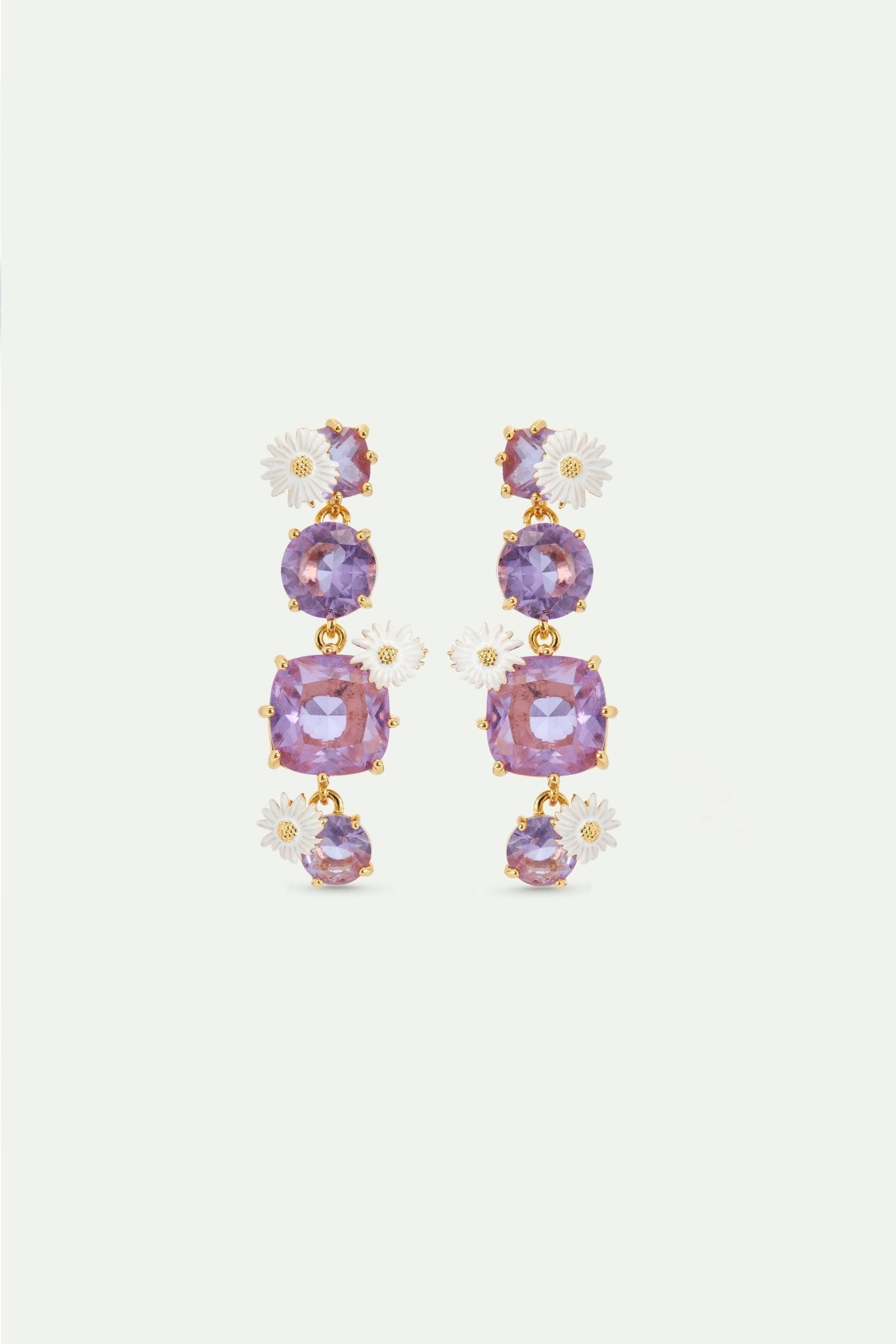 Four stone Lavender Diamantine dangle earrings with daisies | AVLD1202 - Les Nereides