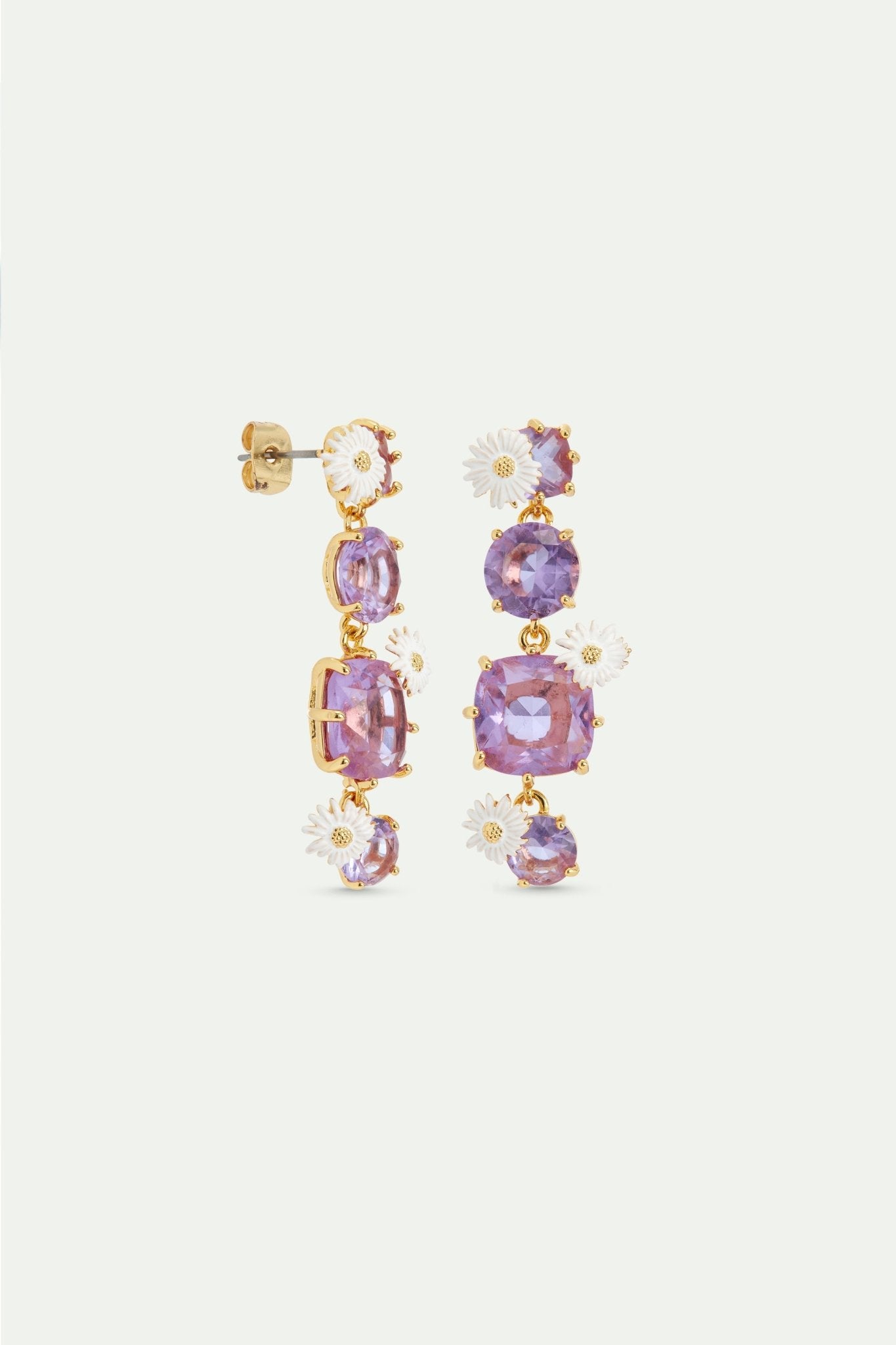 Four stone Lavender Diamantine dangle earrings with daisies | AVLD1202 - Les Nereides