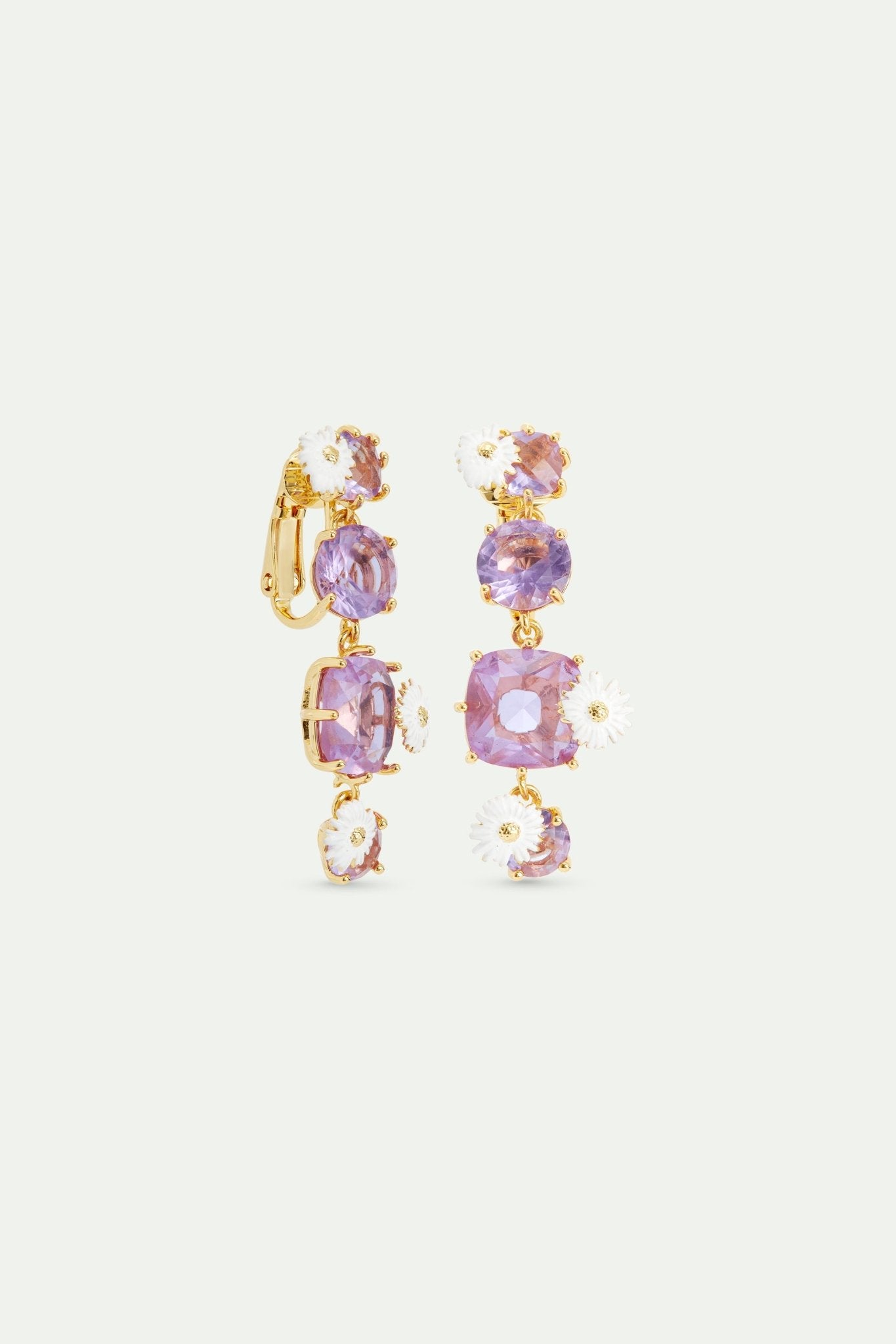 Four stone Lavender Diamantine dangle earrings with daisies | AVLD1202 - Les Nereides