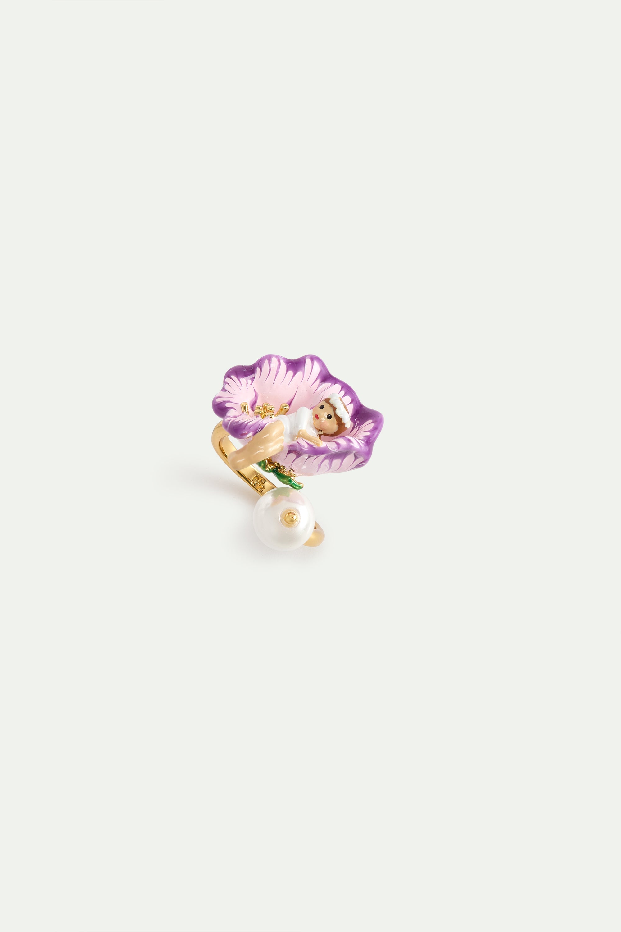Mallow Flower Adjustable Ring With Thumbelina And Imitation Pearl | AYCN6021