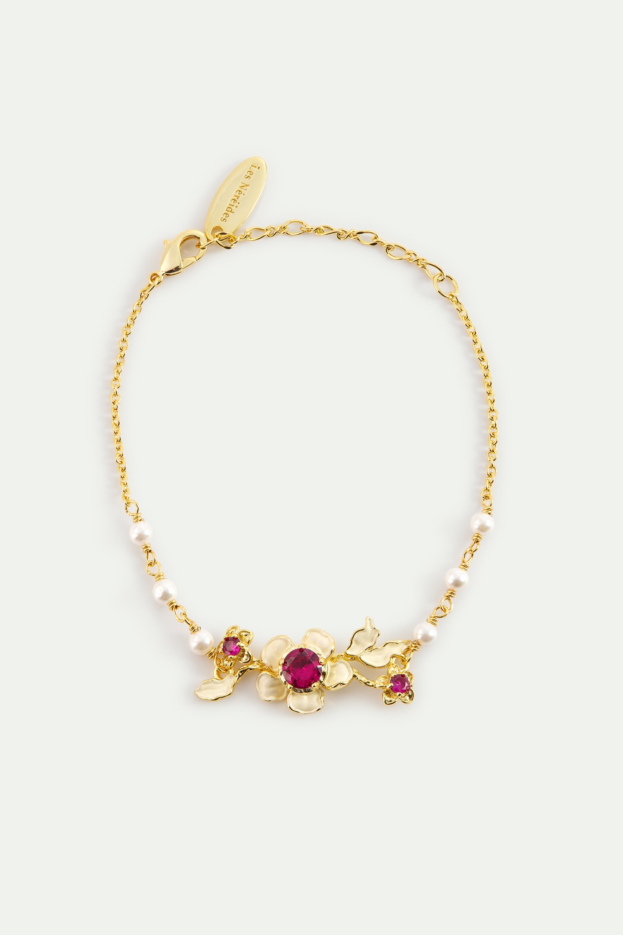 Gold Anemone Bracelet With Pink Crystals And Cultured Pearls | AYOP2011