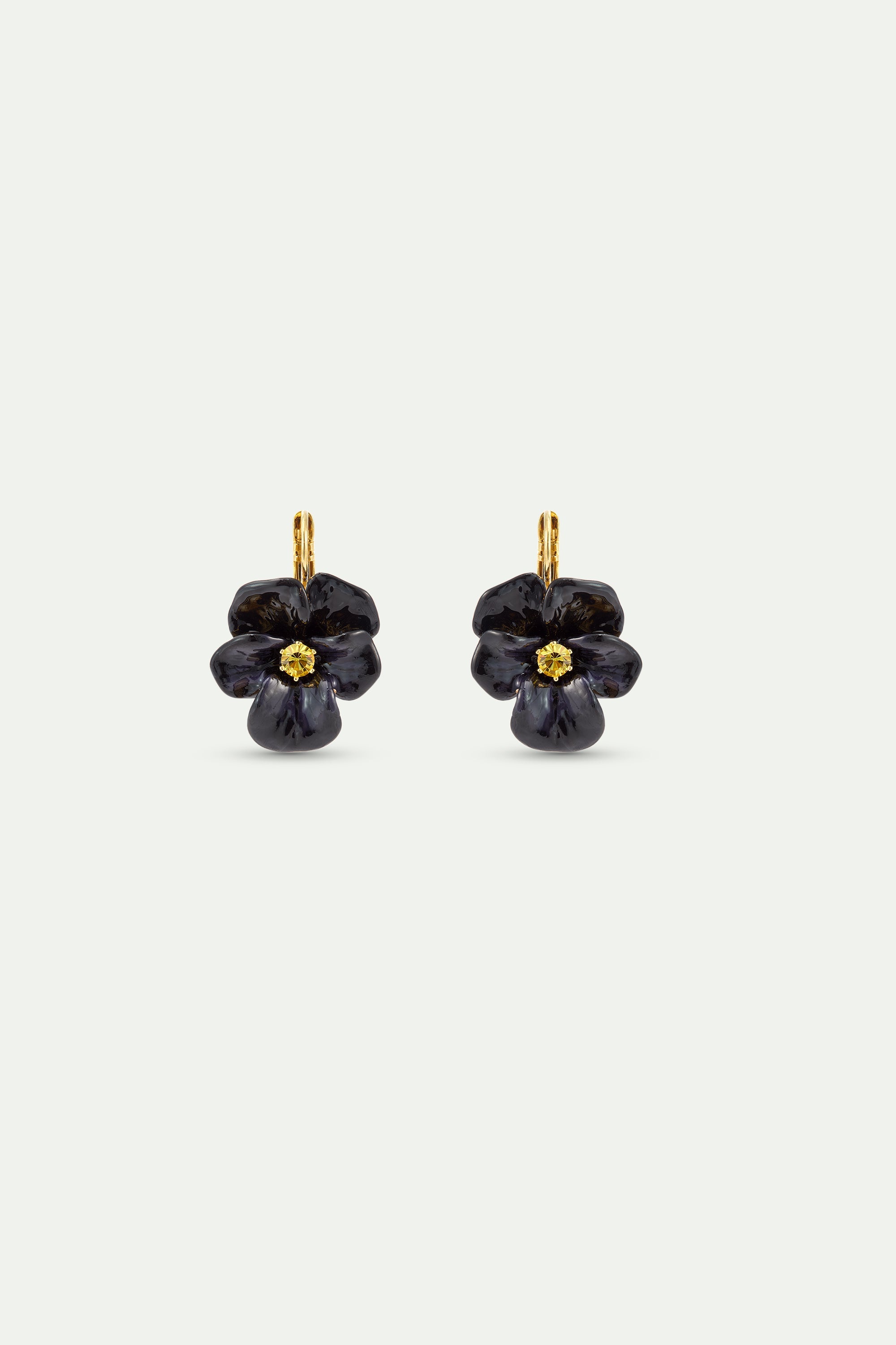 Black Pansy And Faceted Crystal Clip-On Earrings | AYMP1031