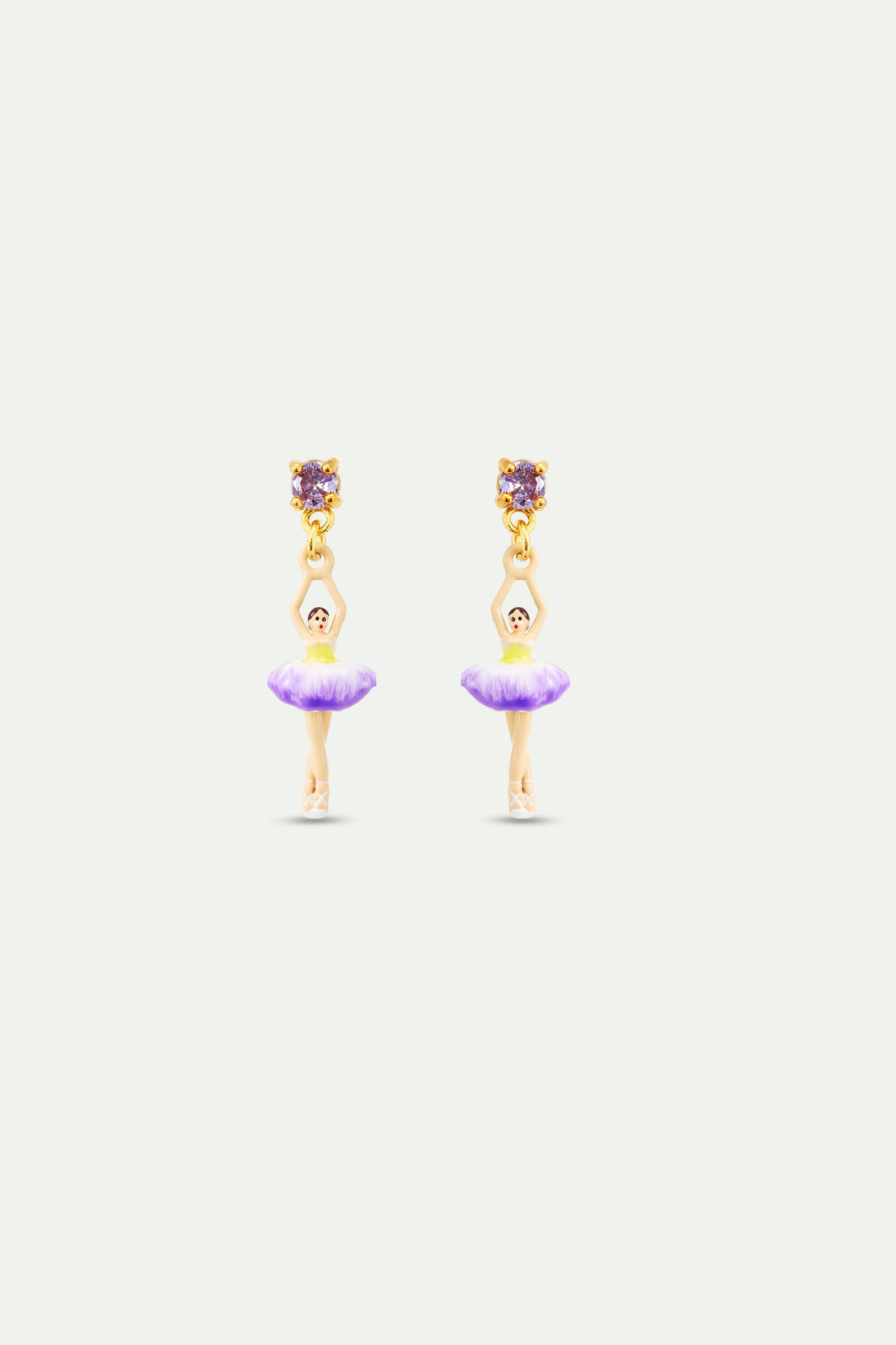 Purple And Yellow Tutu Ballerina Earrings With Purple Crystals | AYMDD1011
