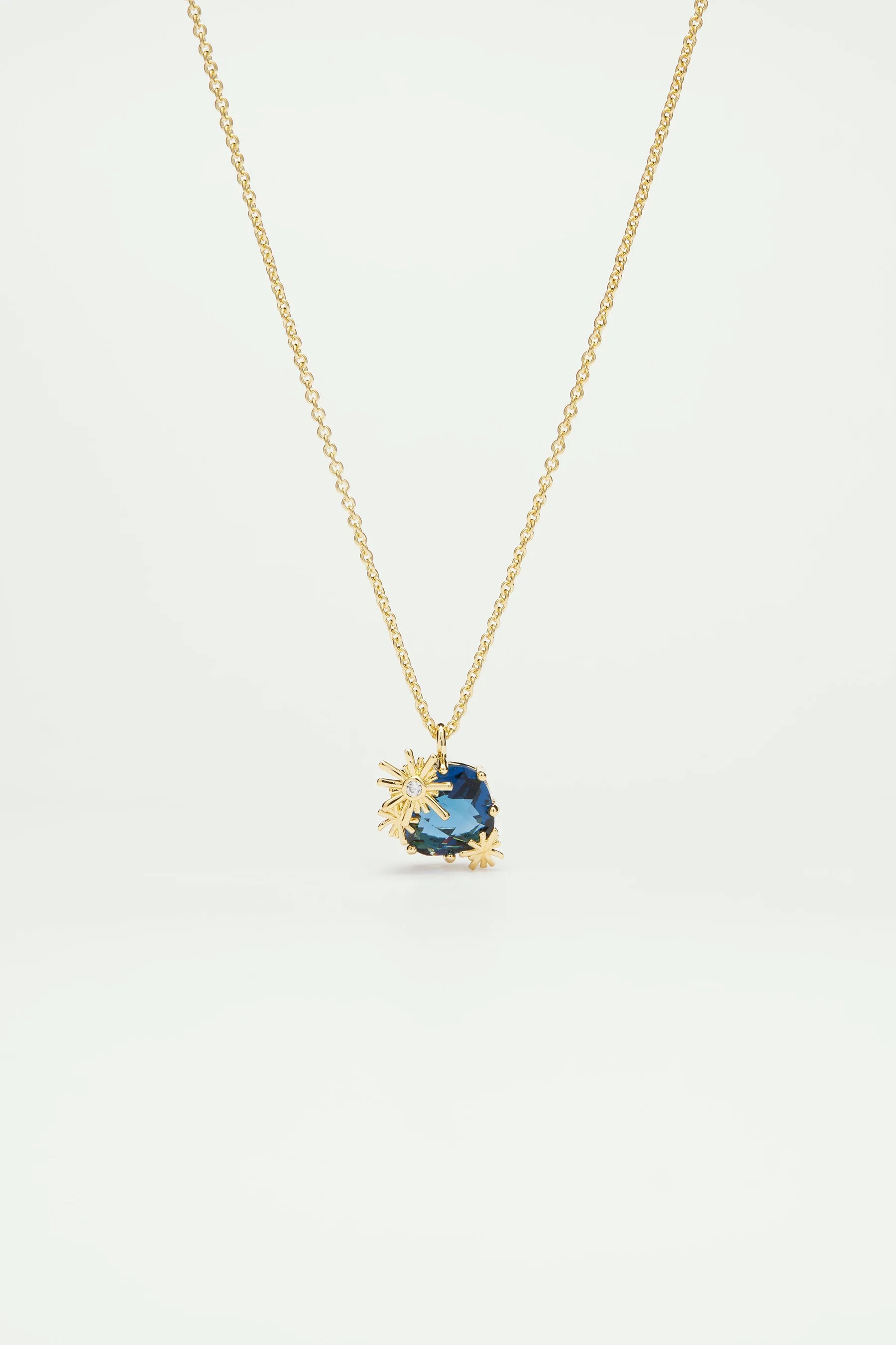 Gold Stars And Square Stone Pendant Necklace | ATET3022